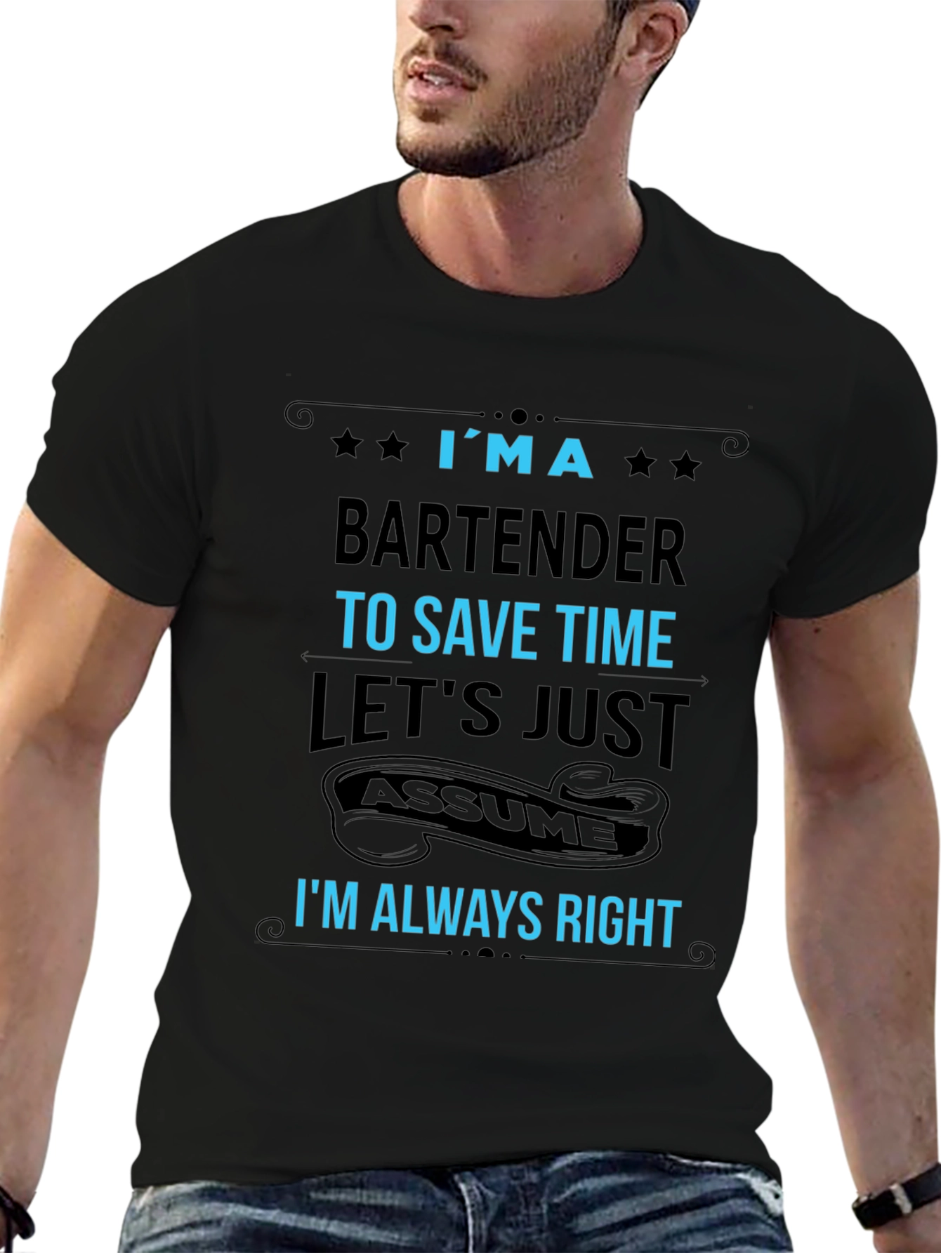 Black Bartender T-Shirt - Always Right Funny Graphic Tee view 6
