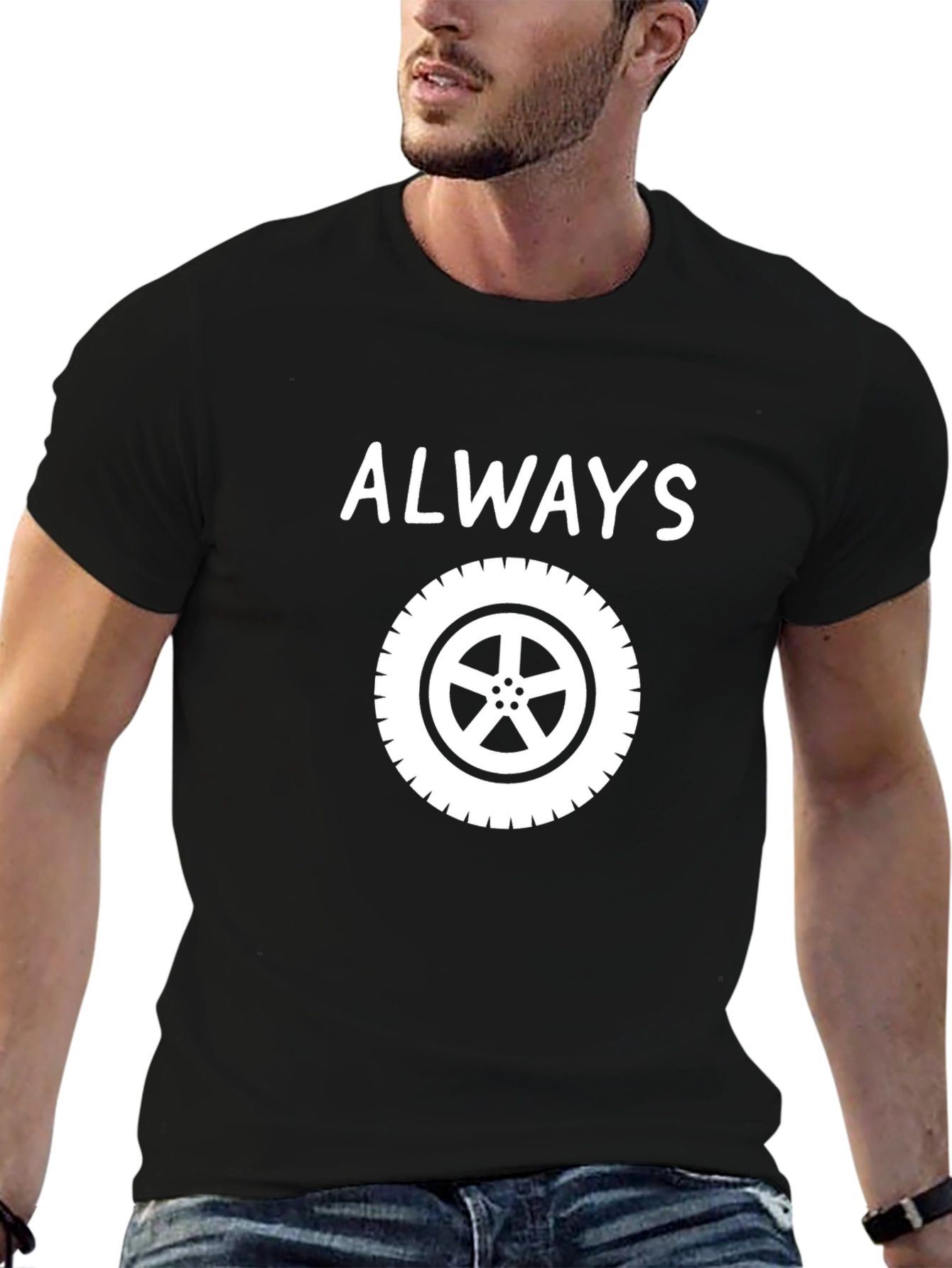 Black Always Tire T-Shirt - Black Graphic Tee view 6