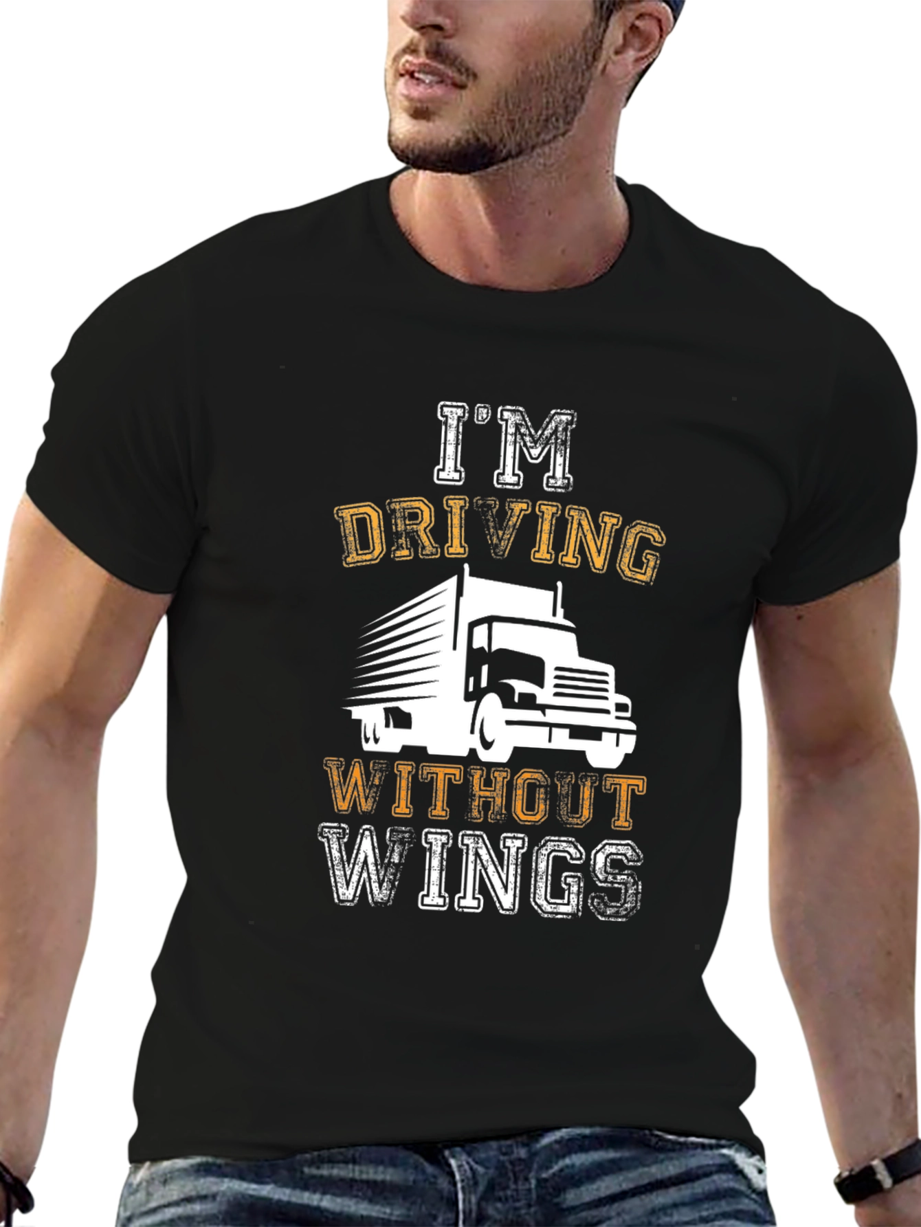 Black I'm Driving Without Wings Black T-Shirt view 6