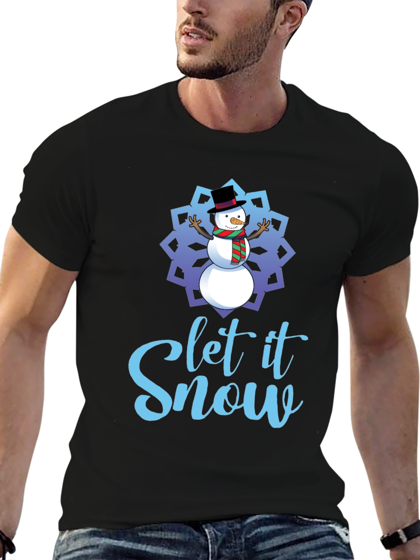 Black Let it Snow Snowman Holiday T-Shirt view 6