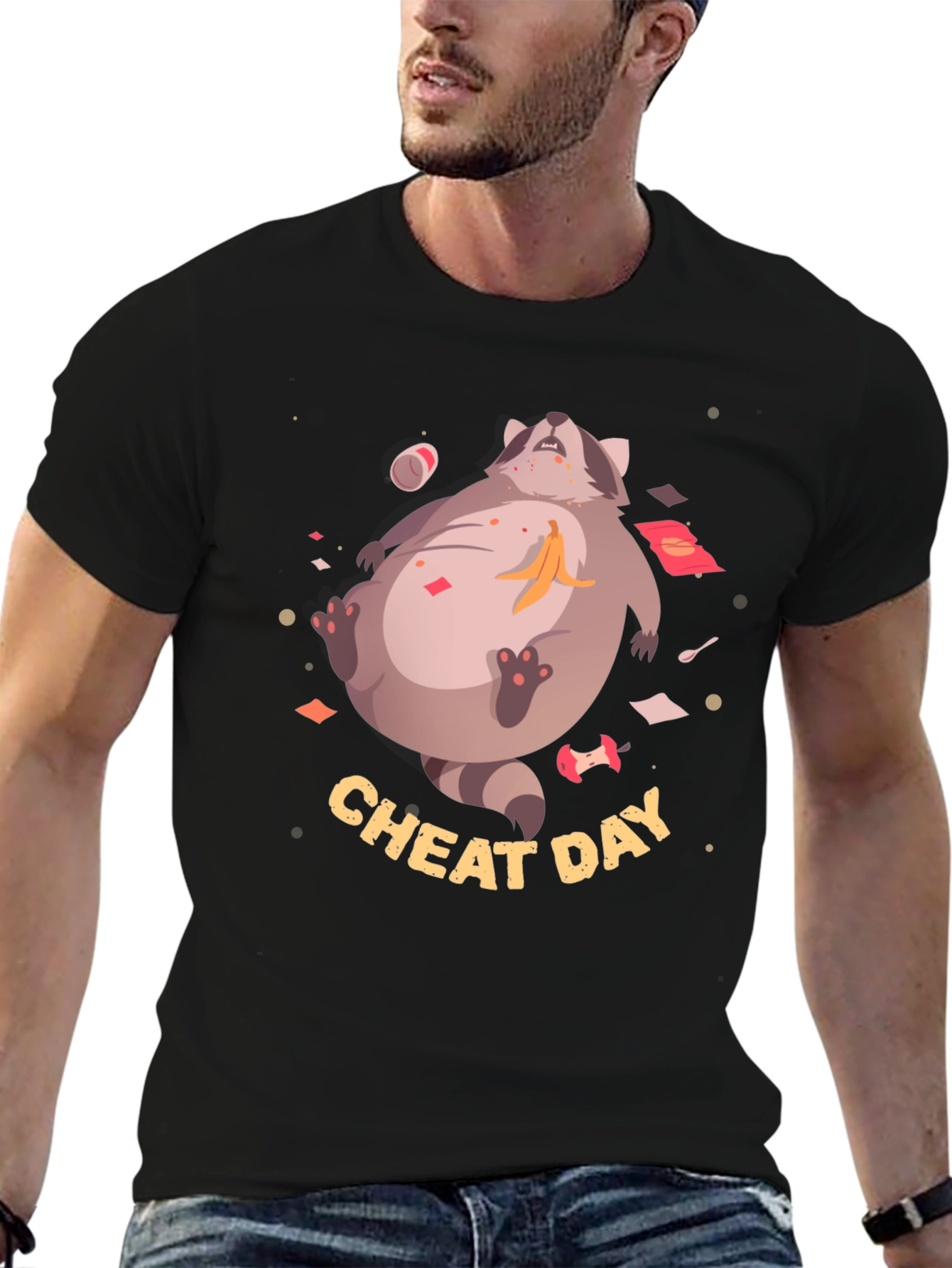 Black Cheat Day Racoon Graphic Tee view 6