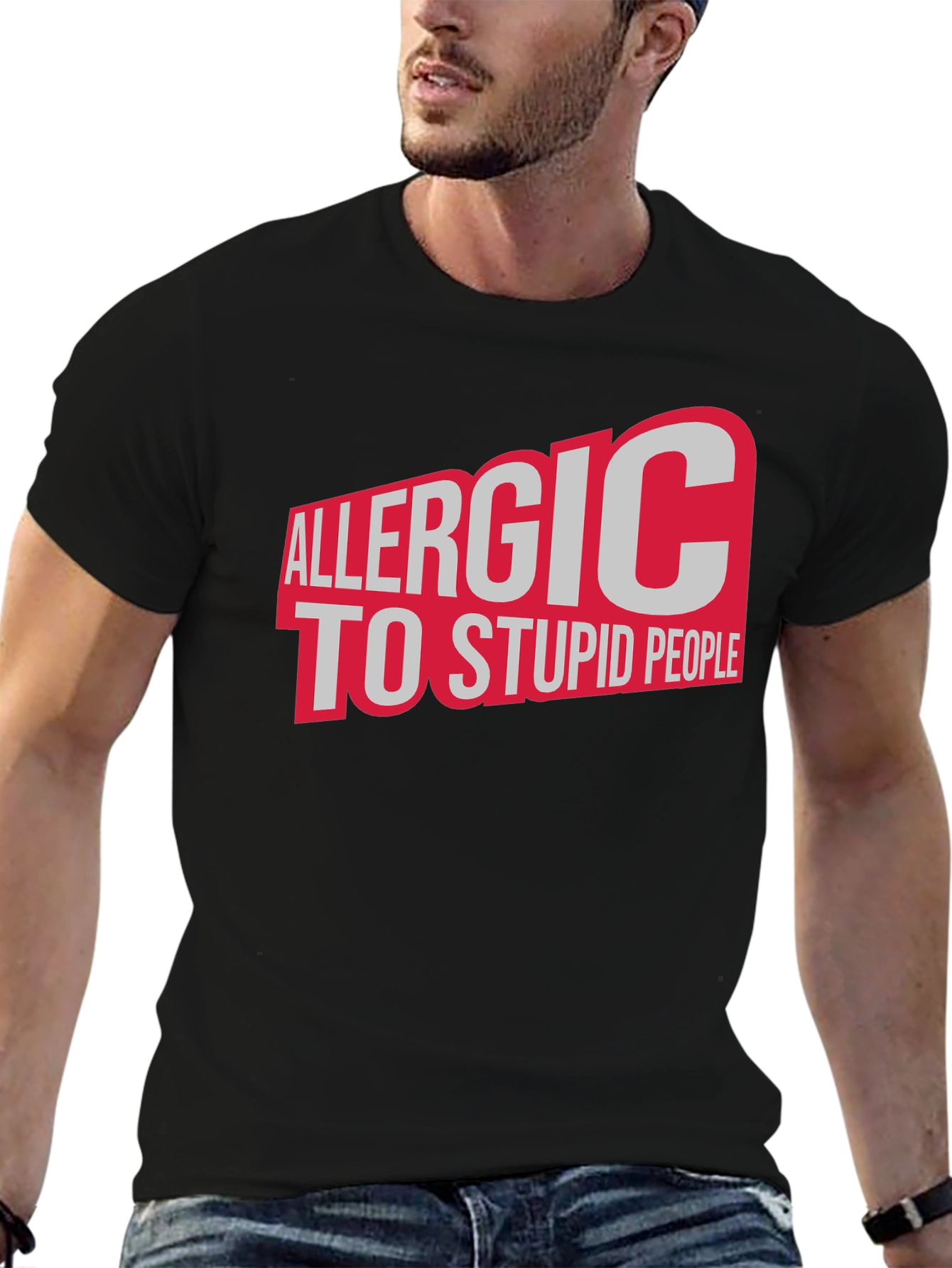 Black Allergic to Stupid People Graphic T-Shirt view 6
