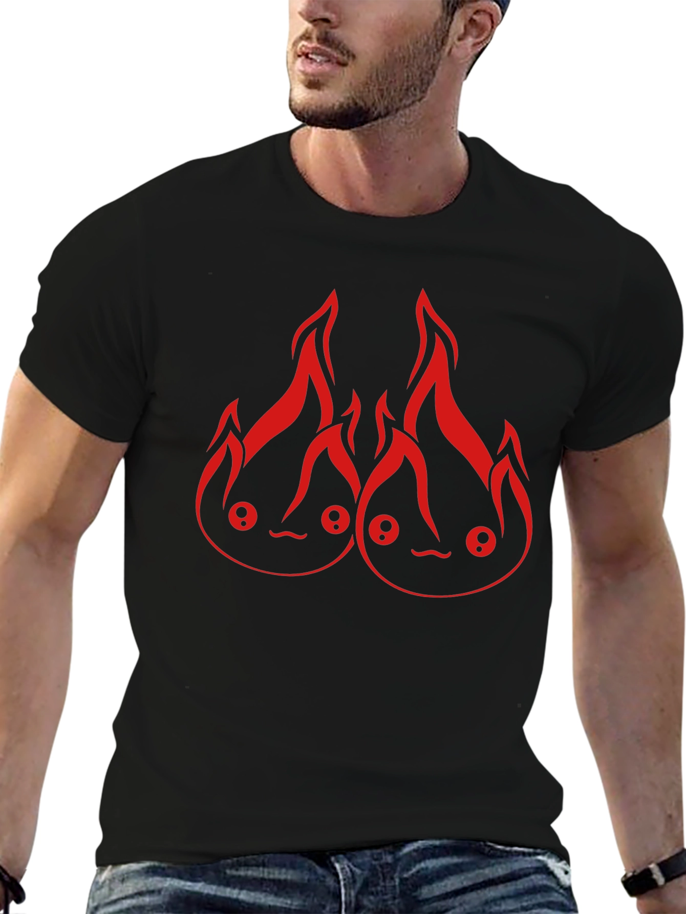 Black Calcifer Fire Spirit Graphic T-Shirt view 6