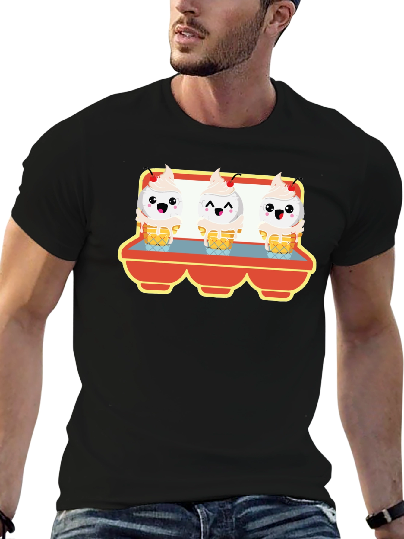 Black Cute Ice Cream Cone T-Shirt - Unique Graphic Tee view 6
