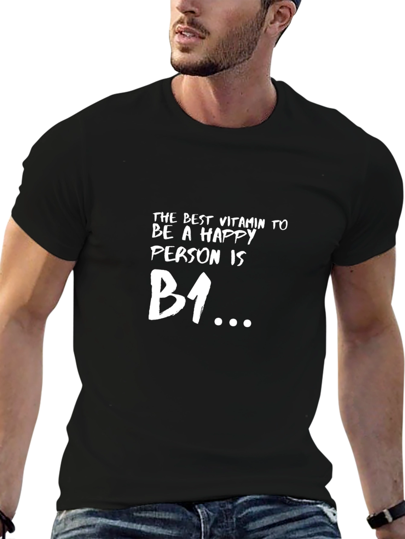 Black Happy Person B1 Funny Graphic Tee - Black view 6