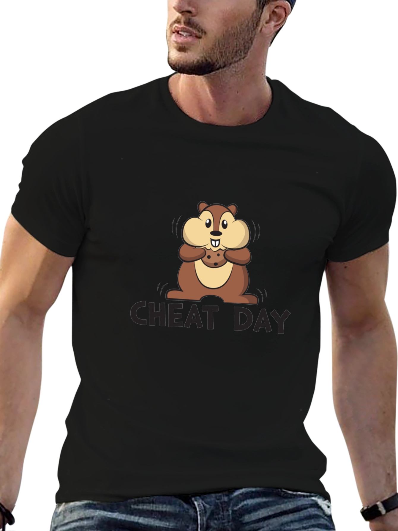 Black Cheat Day Chipmunk Graphic Tee - Black Cotton T-Shirt view 6