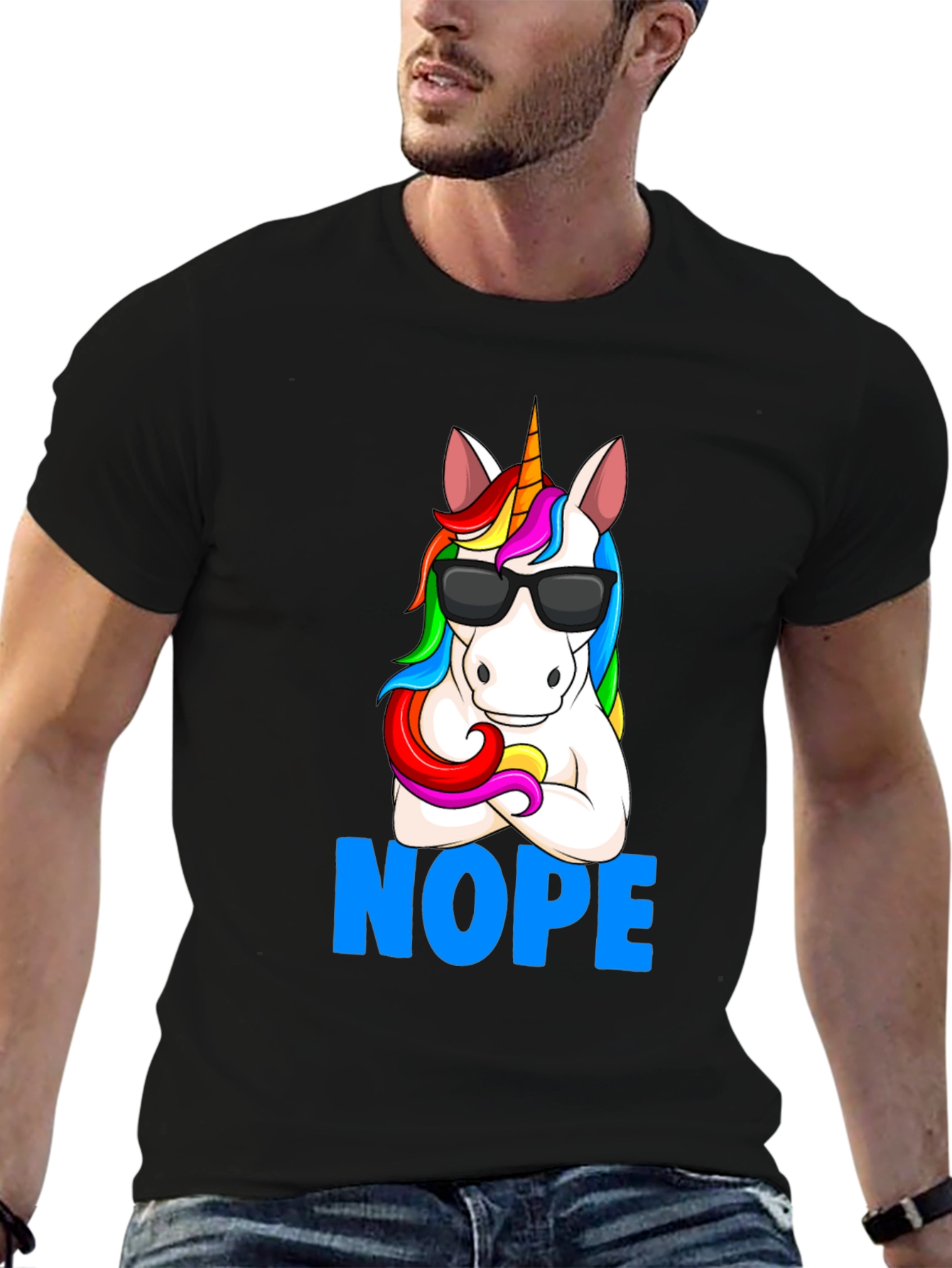 Black Unicorn NOPE T-Shirt - Funny Graphic Tee view 6