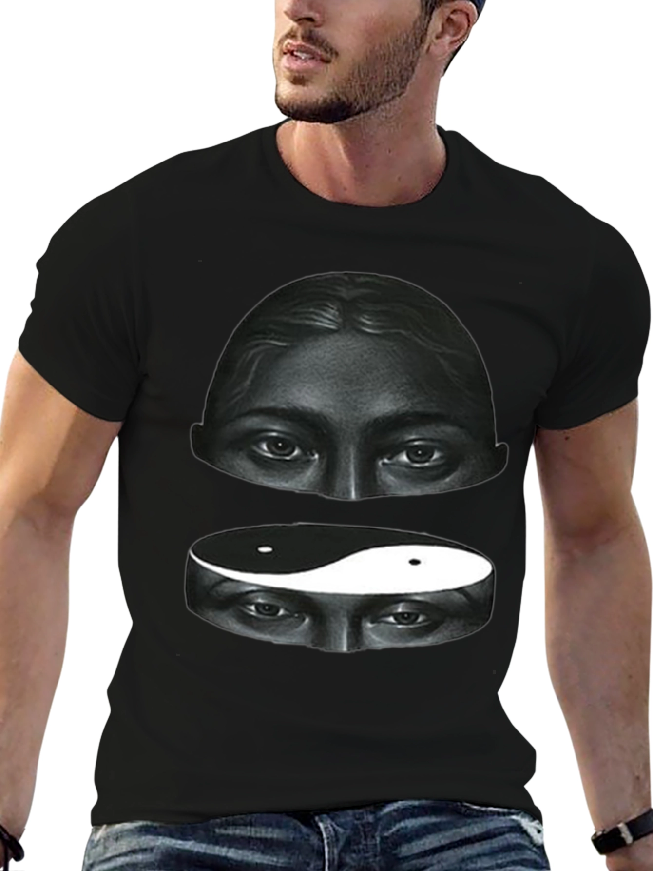 Black Yin Yang Eyes Graphic Tee - Soft Cotton Blend view 6
