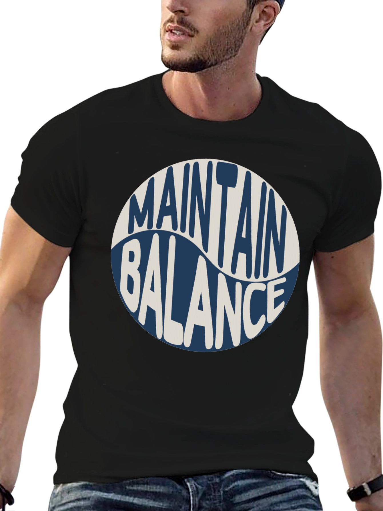 Black Maintain Balance Graphic Tee - Black Crew Neck Cotton Shirt view 6