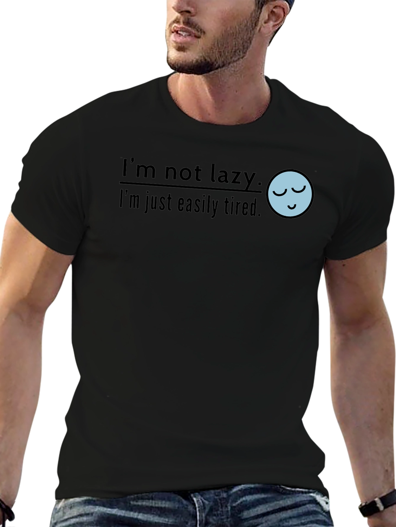 Black Funny "I'm Not Lazy" Graphic T-Shirt view 6