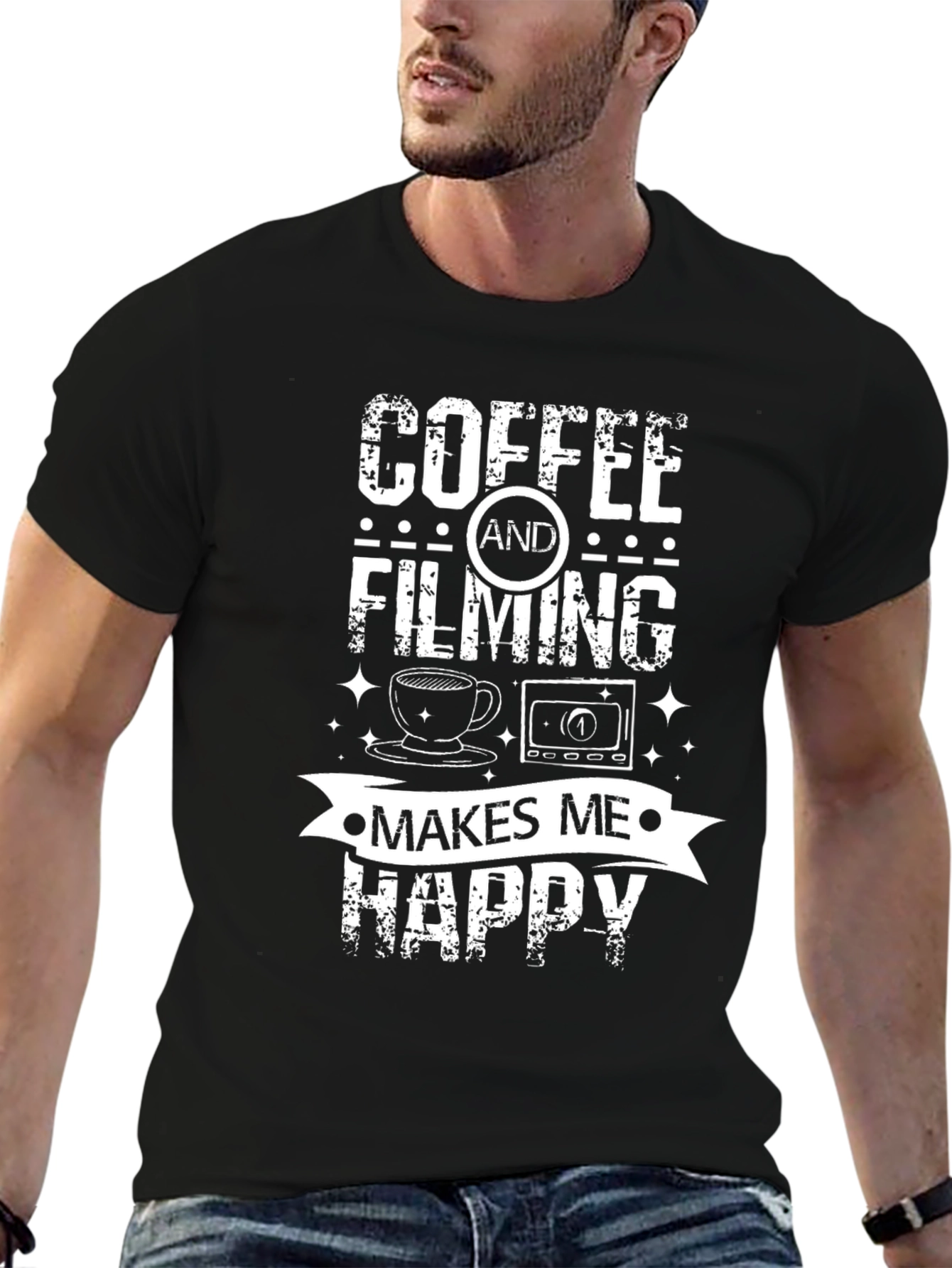Black Coffee and Filming Makes Me Happy Graphic T-Shirt view 6
