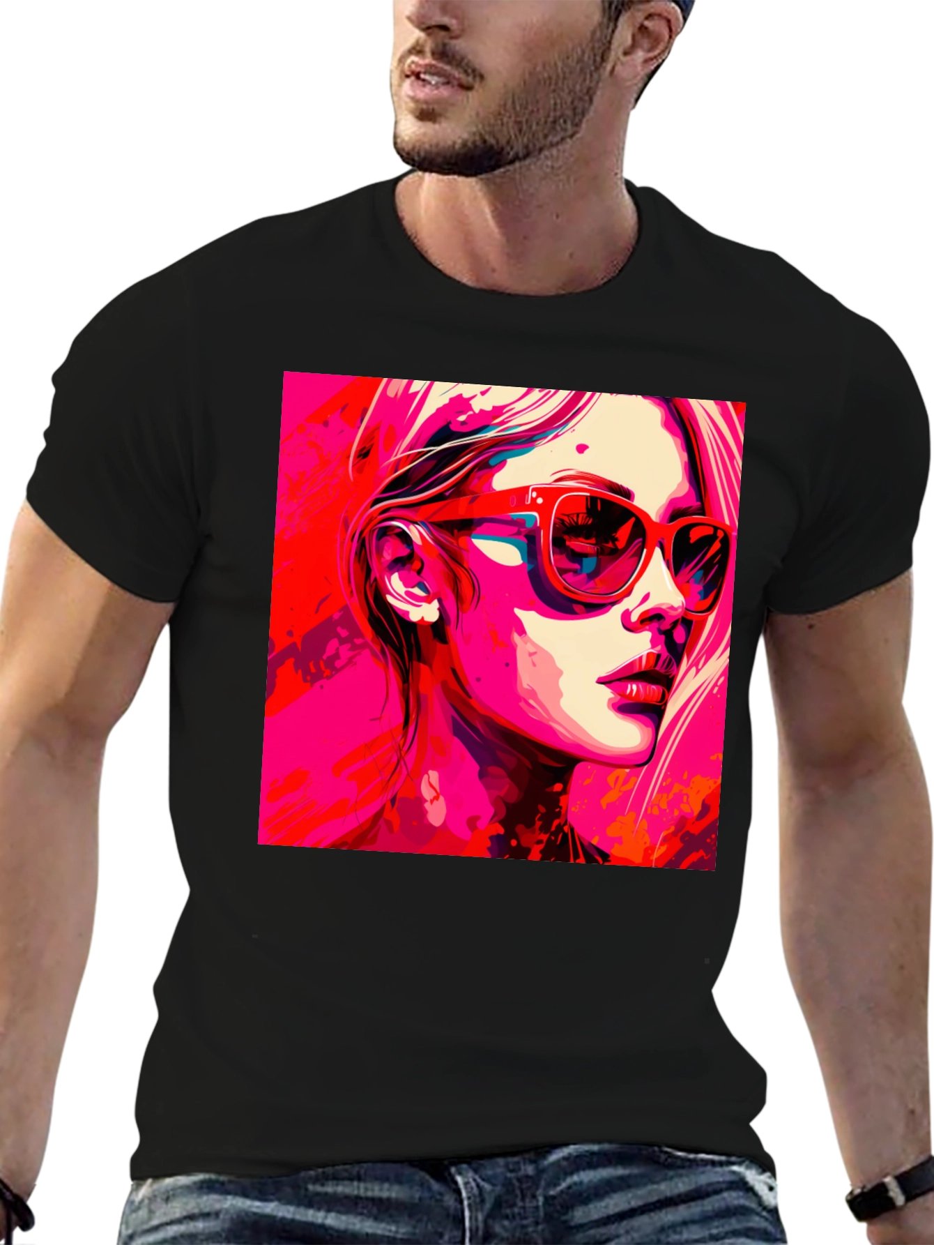 Black Stylish Pop Art Woman Graphic Black T-Shirt view 6
