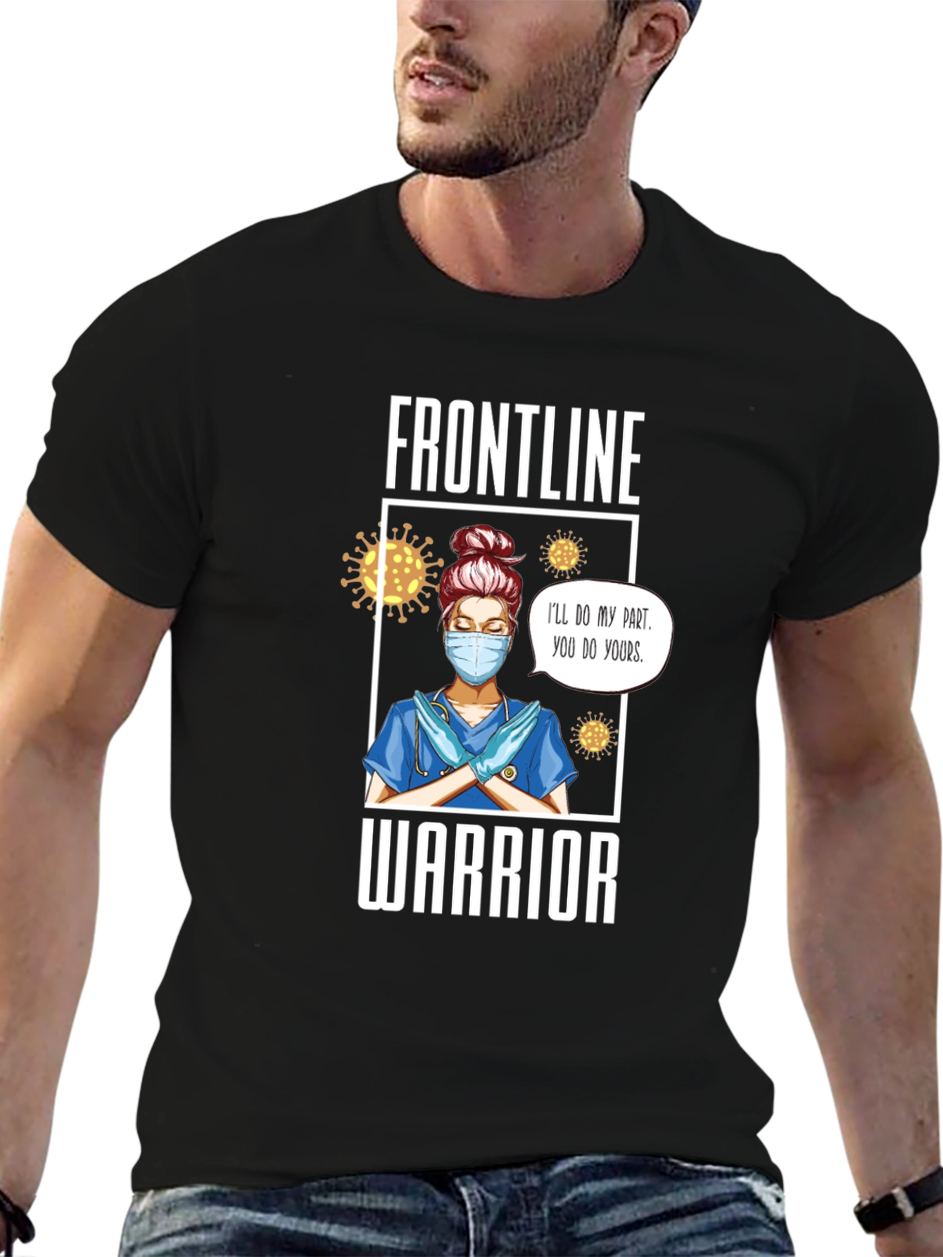 Black Frontline Warrior Nurse T-Shirt - Unisex view 6