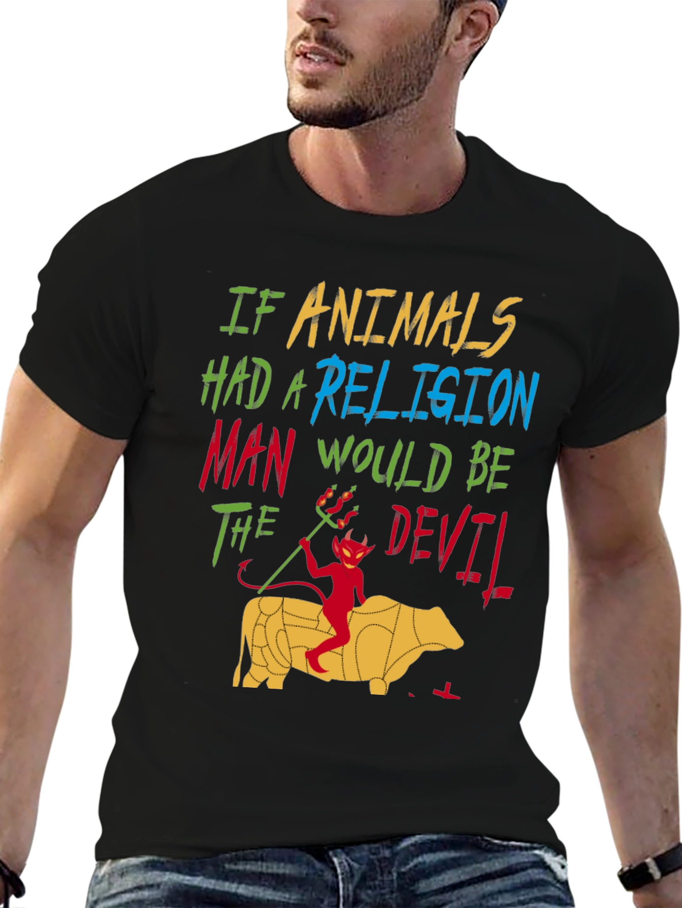 Black If Animals Had A Religion T-Shirt view 6