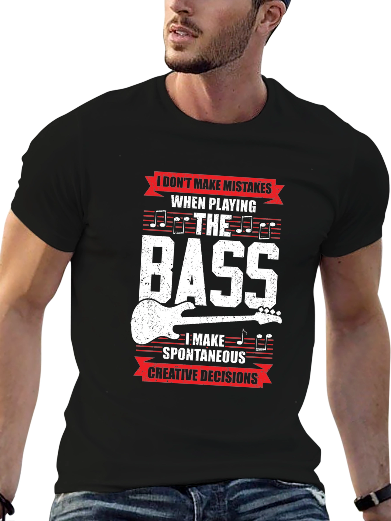 Black Bass Guitar Player T-Shirt - Spontaneous Creative Decisions view 6