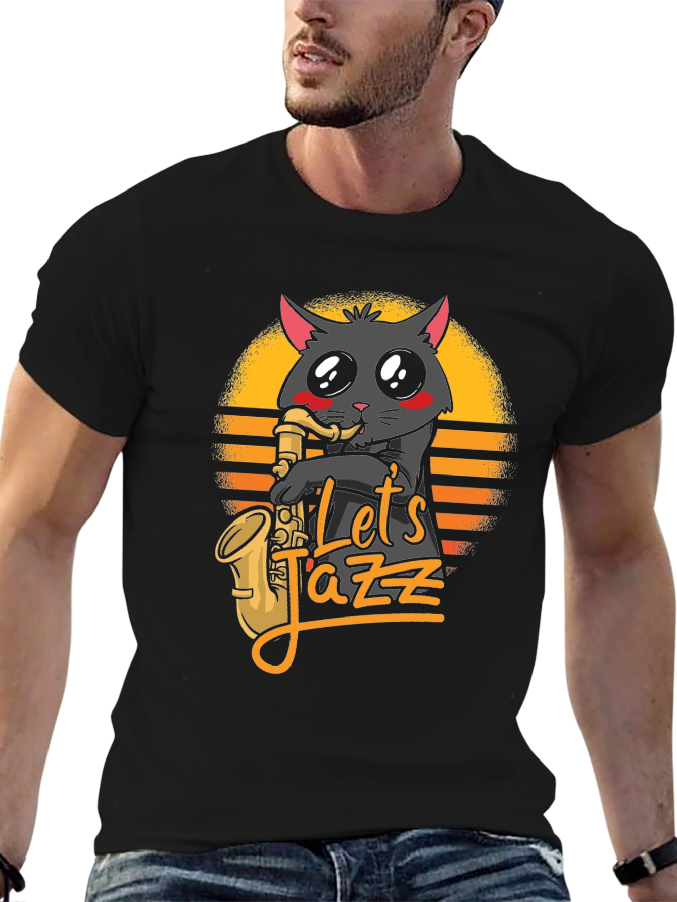 Black Let's Jazz Cat T-Shirt - Black view 6