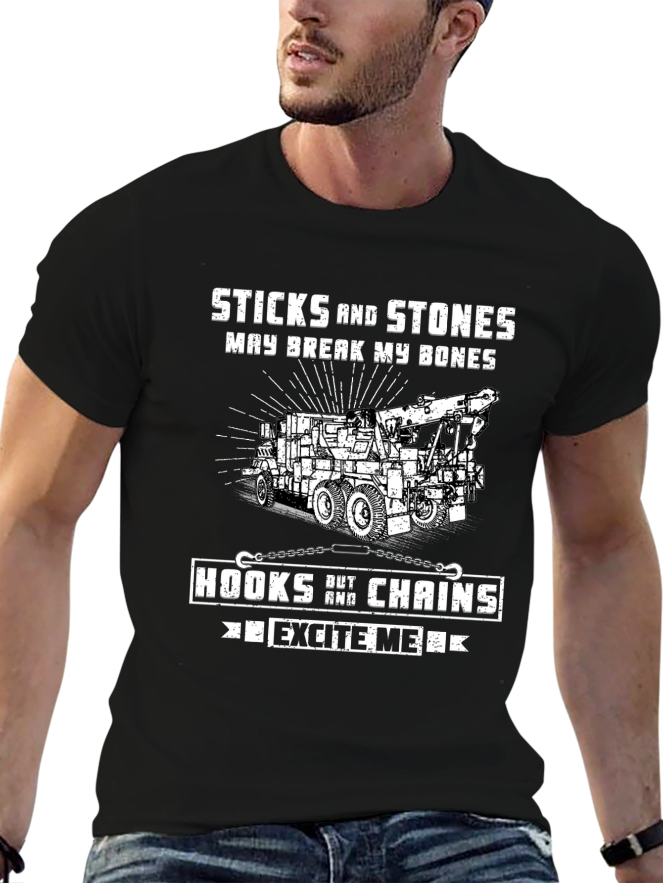 Black Sticks and Stones Tow Truck T-Shirt view 6
