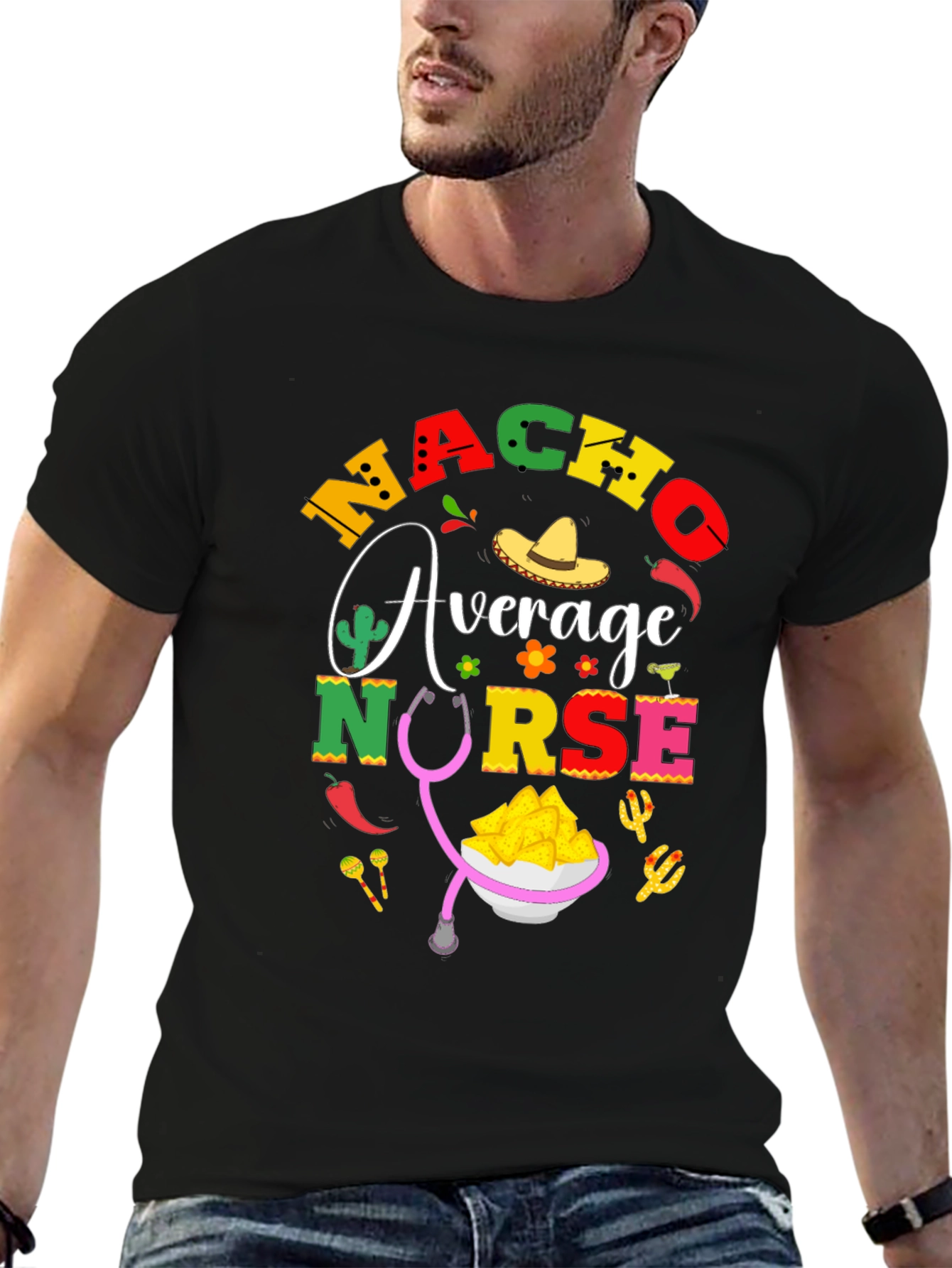 Black Nacho Average Nurse T-Shirt - Black Cotton Tee view 6