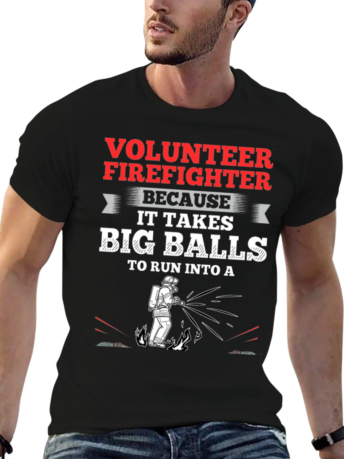 Black Volunteer Firefighter Big Balls Graphic Tee view 6