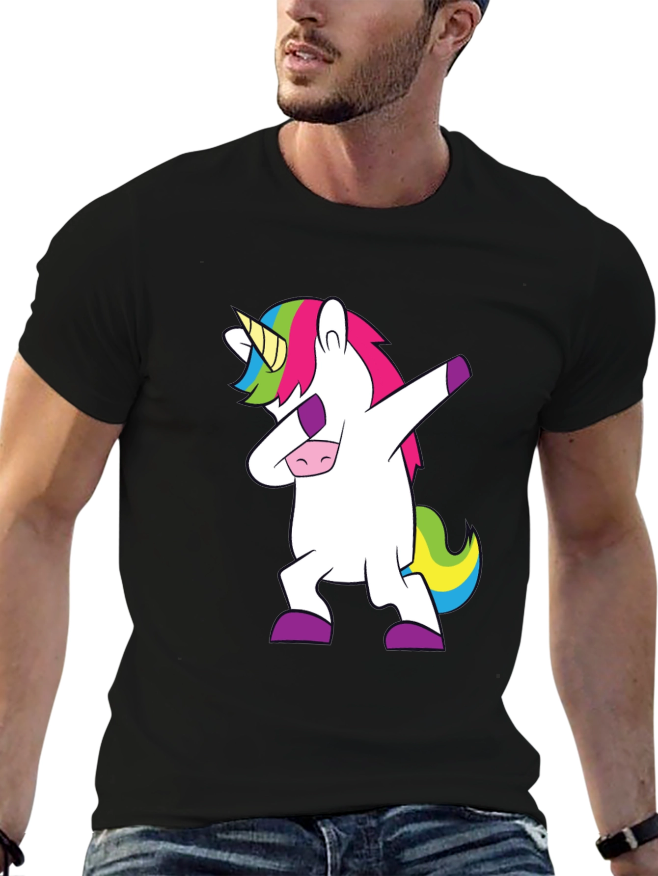 Black Dabbing Unicorn Graphic Tee - Black view 6