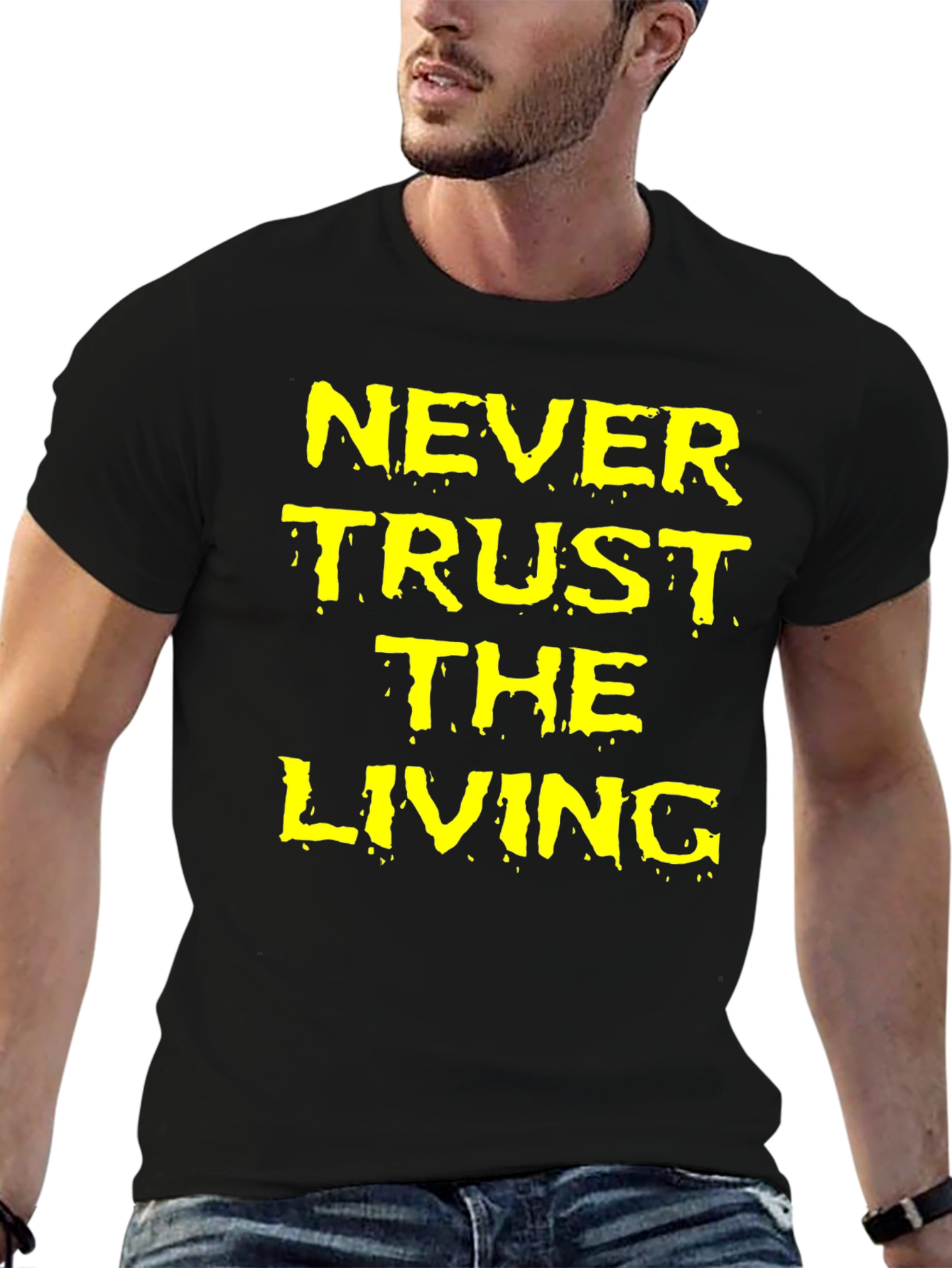 Black Never Trust the Living Black Graphic T-Shirt view 6