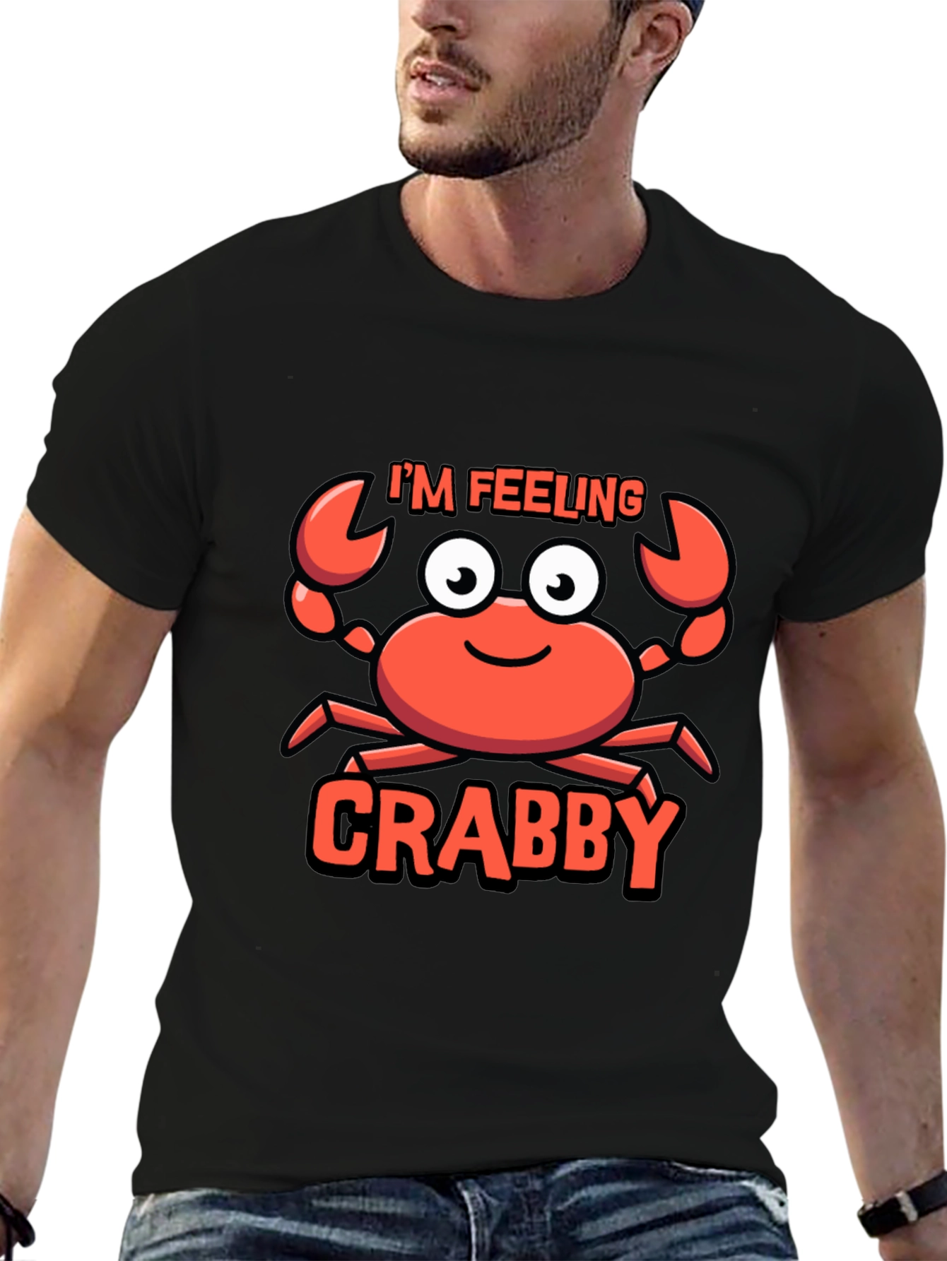 Black I'm Feeling Crabby T-Shirt - Funny Cartoon Crab Tee view 6