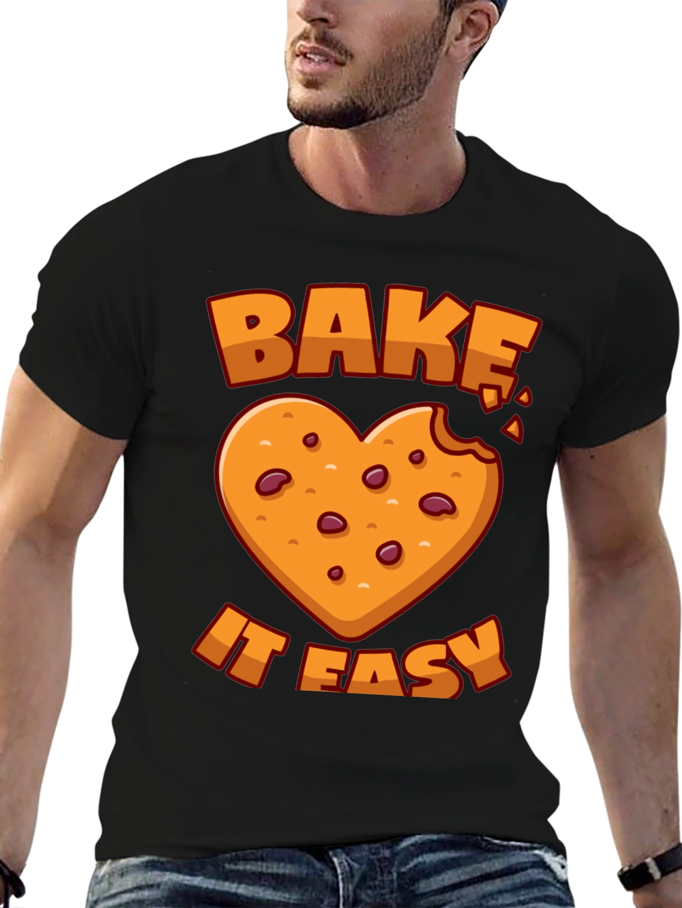 Black Bake It Easy T-Shirt Cookie Heart Graphic Tee view 6
