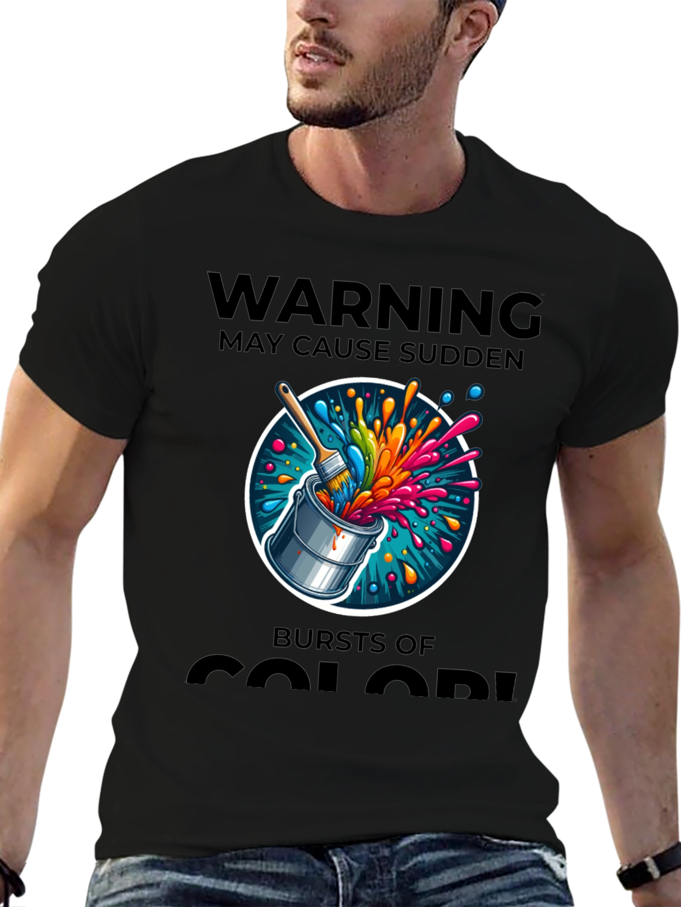 Black Warning May Cause Sudden Bursts of Color T-Shirt view 6