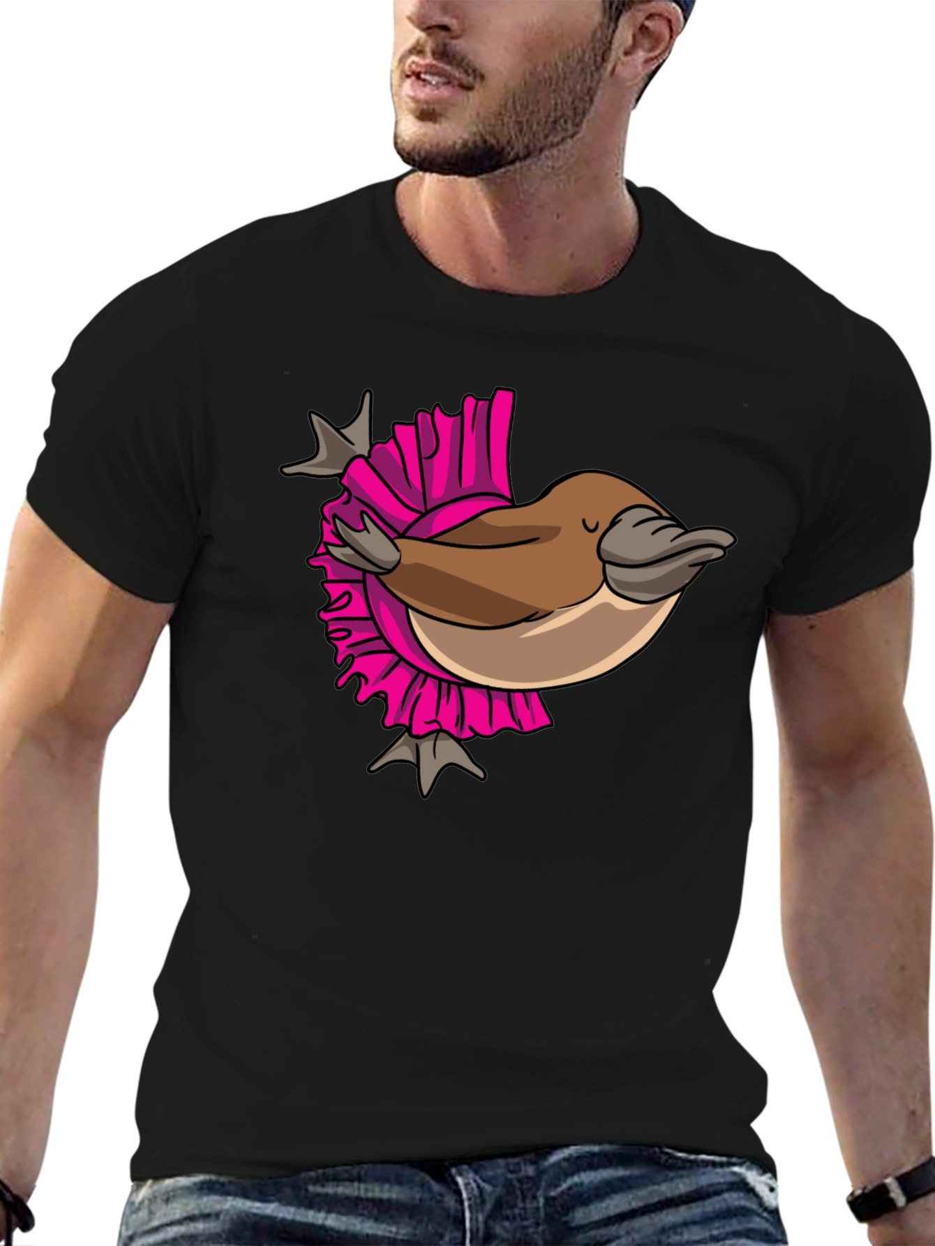 Black Funny Platypus T-Shirt - Quirky Cartoon Design view 6