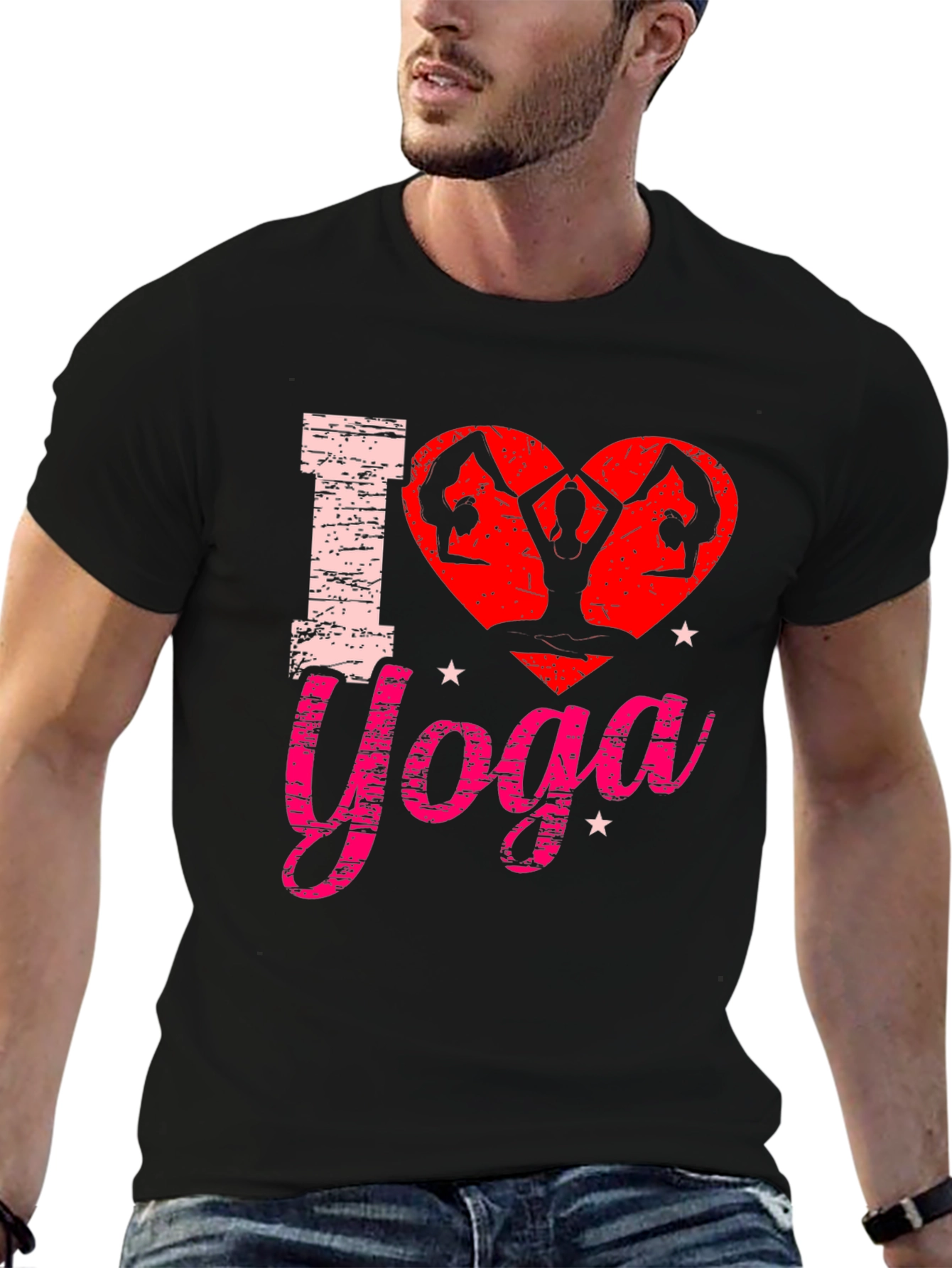 Black I Love Yoga Graphic Tee Shirt - Black Cotton Blend view 6