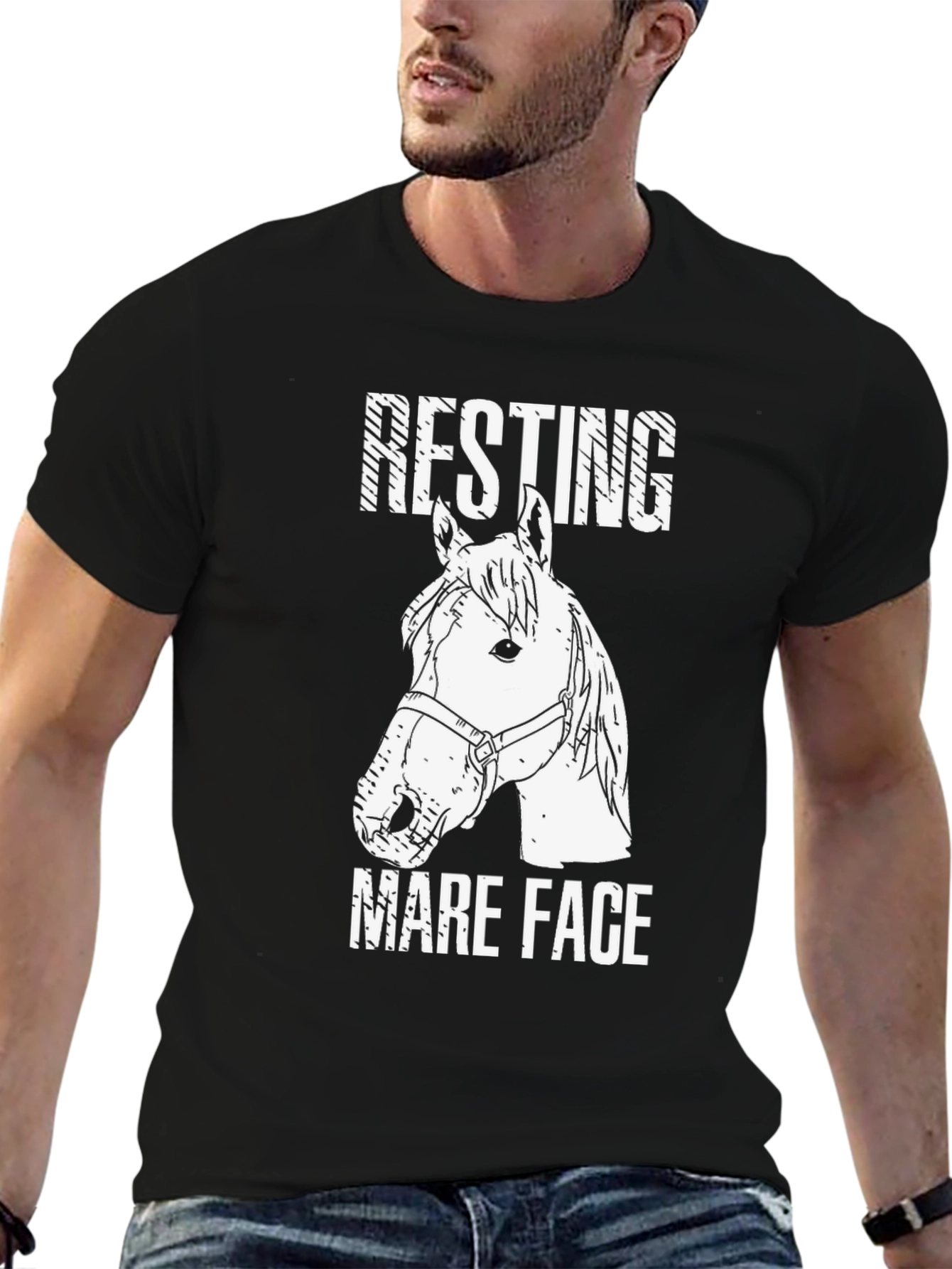 Black Resting Mare Face T-Shirt - Horse Lover Tee view 6