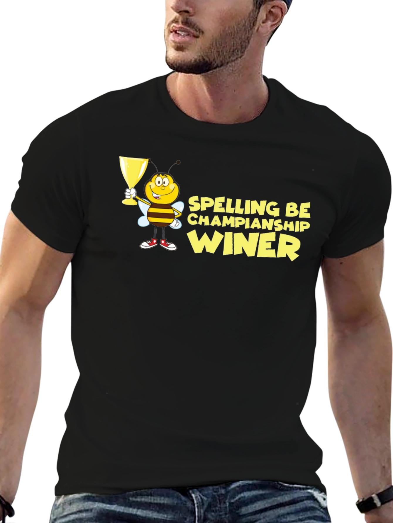 Black Spelling Bee Champion Winner Black T-Shirt view 6