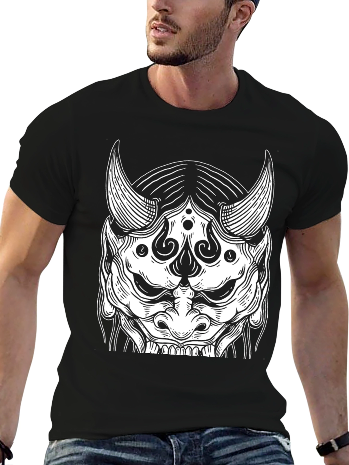 Black Black Oni Mask Graphic Tee view 6