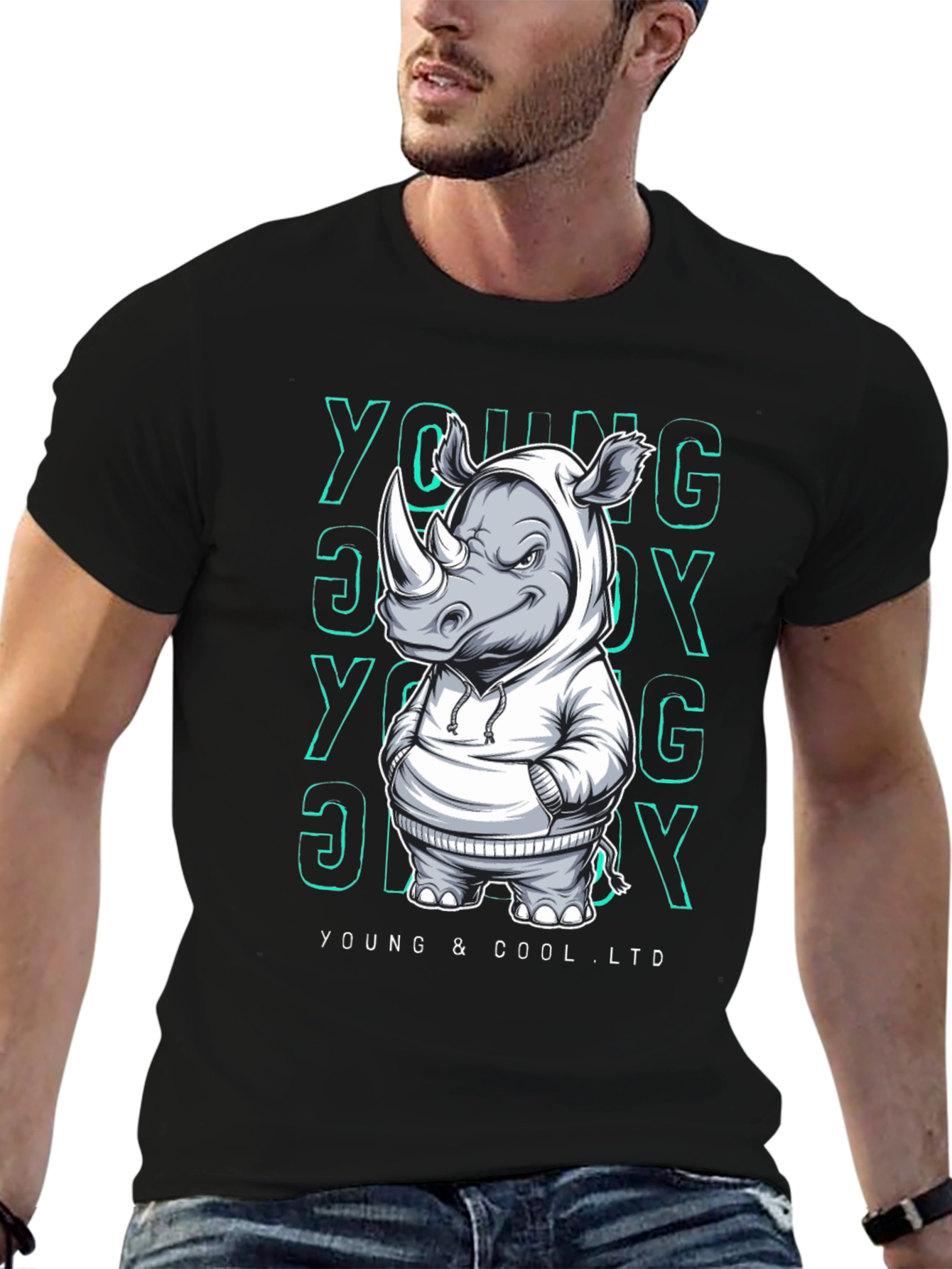 Black Cool Rhino Graphic T-Shirt - Young & Cool Ltd. view 6