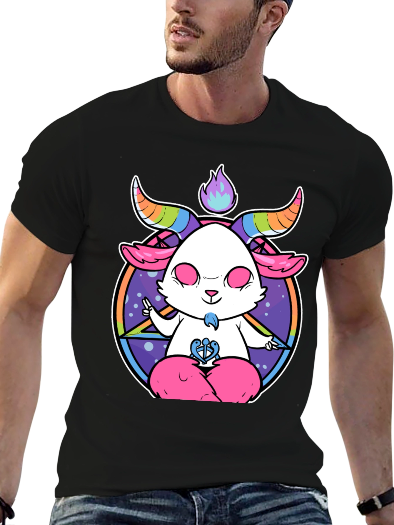 Black Meditating Pastel Goat T-Shirt view 6