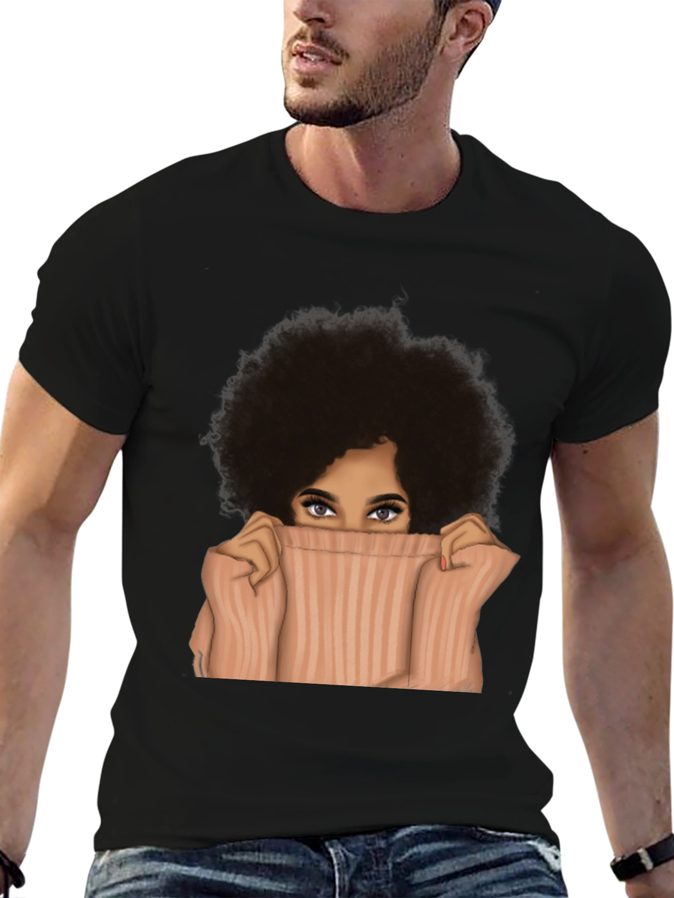 Black Afro Woman Peek-a-Boo Graphic Tee - Unisex view 6