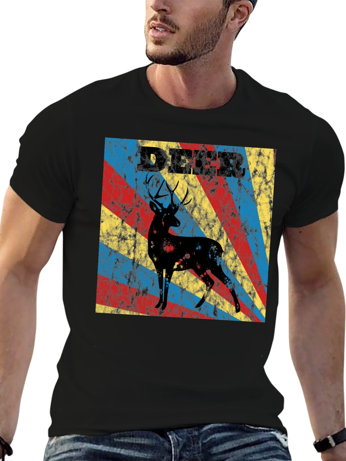 Black Vintage Deer Graphic T-Shirt - Retro Style Tee view 6