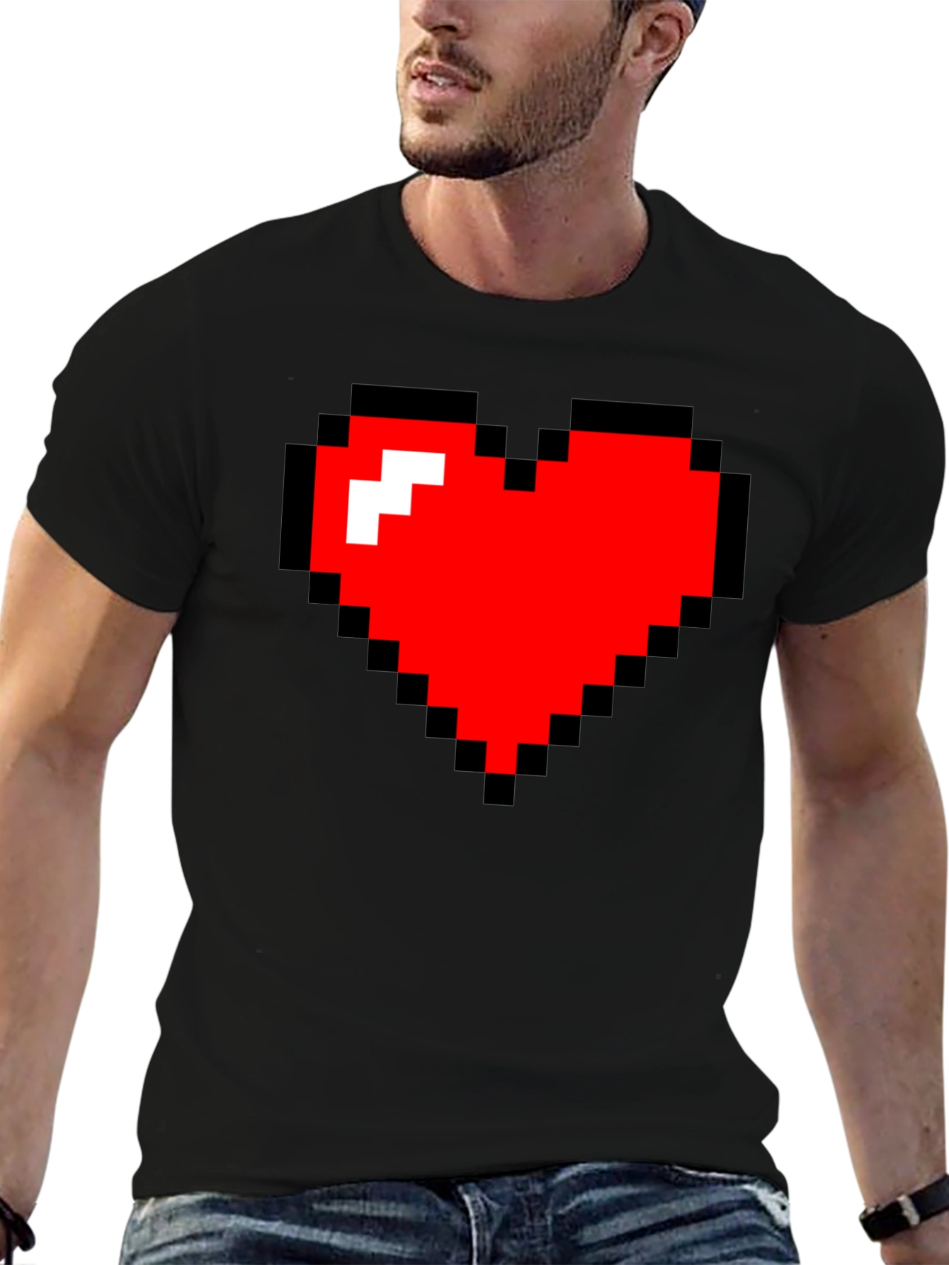 Black Pixel Heart Black Tee - Gamer Style view 6