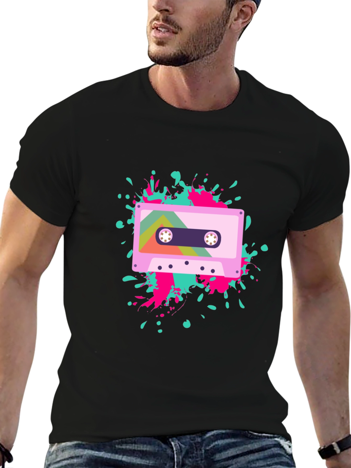 Black Retro Cassette Tape Graphic Tee - Black view 6