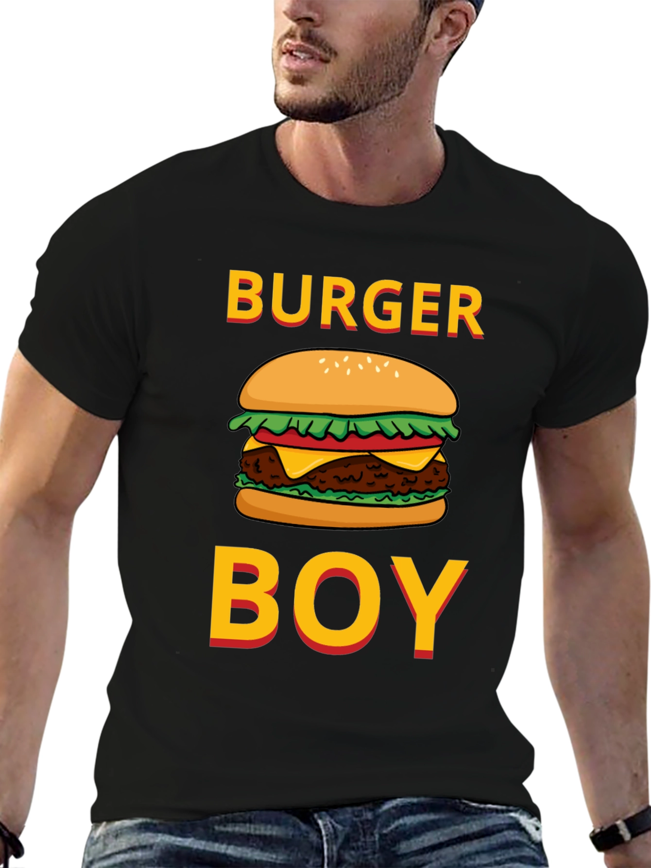 Black Burger Boy Graphic Tee - Foodie Humor T-Shirt view 6