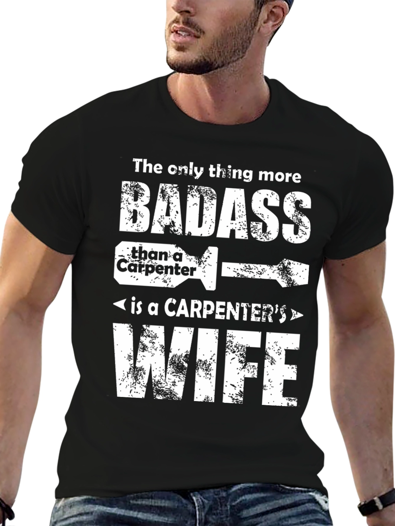 Black Carpenter's Wife Badass Graphic T-Shirt - Black view 6