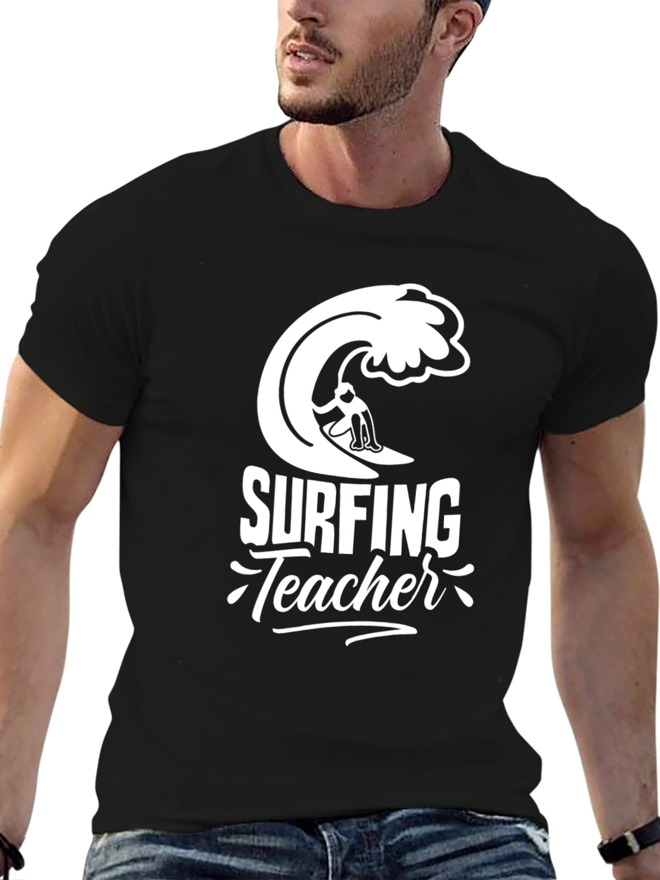 Black Surfing Teacher Graphic T-Shirt - Black view 6
