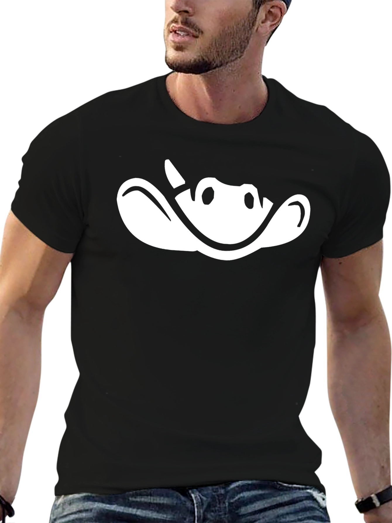 Black Funny Cartoon Face Graphic T-Shirt - Black view 6