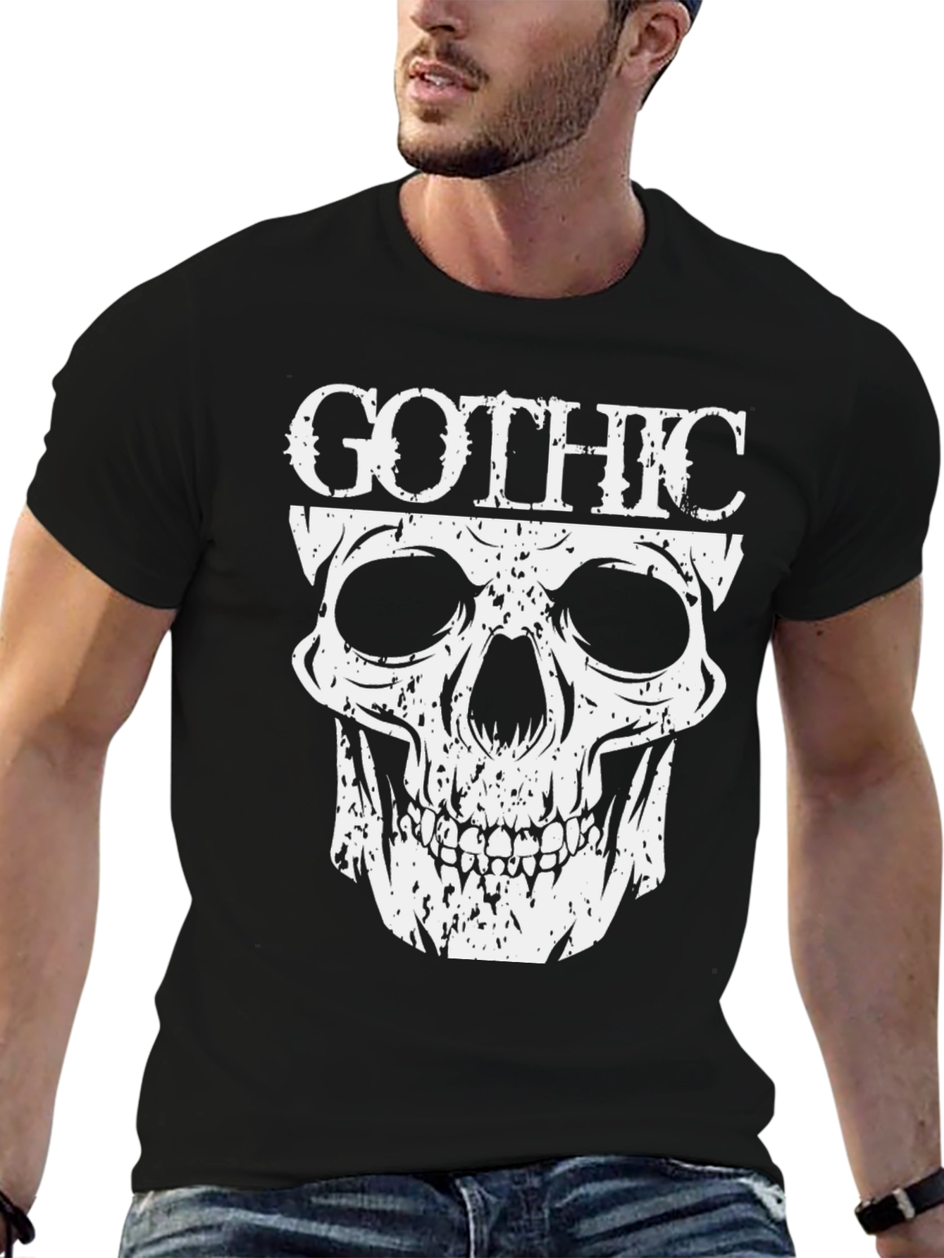 Black Gothic Skull Graphic T-Shirt - Dark Fashion view 6