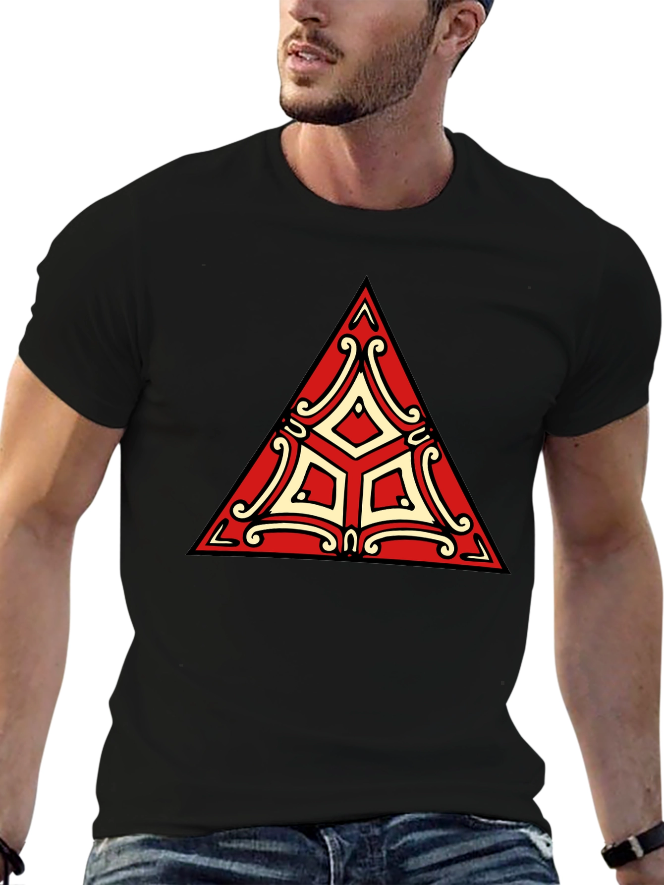 Black Geometric Triangle T-Shirt - Modern Design view 6