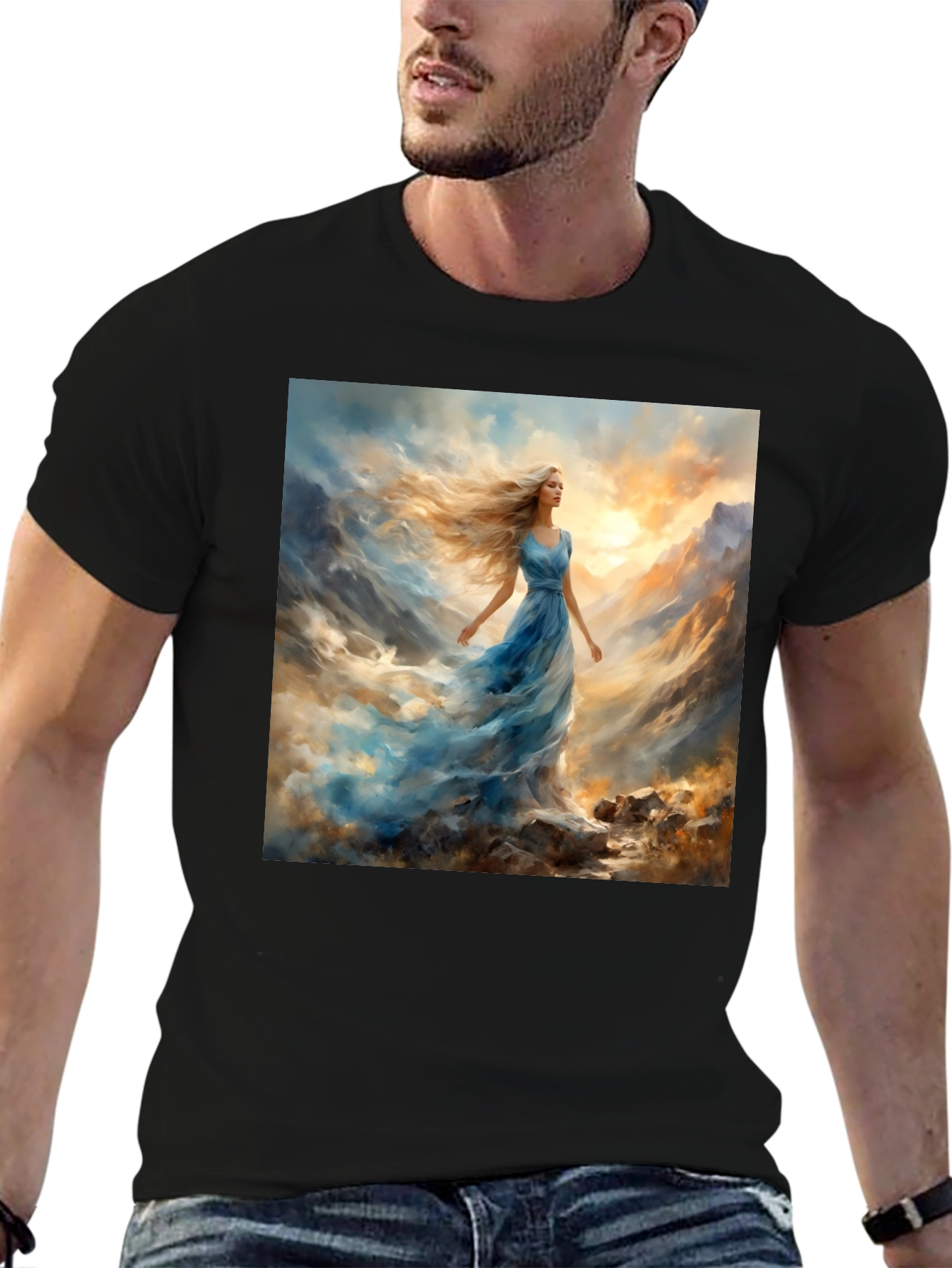 Black Woman in Blue Dress T-Shirt view 6