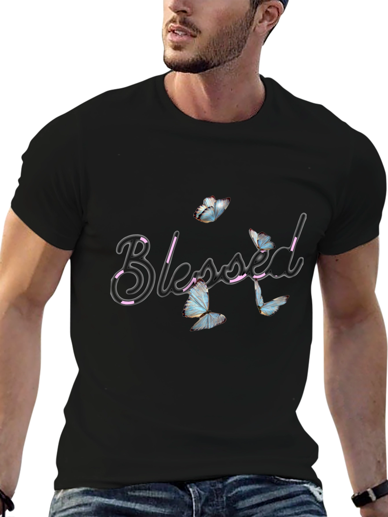 Black Blessed Butterfly Graphic Tee - Soft Black Cotton view 6