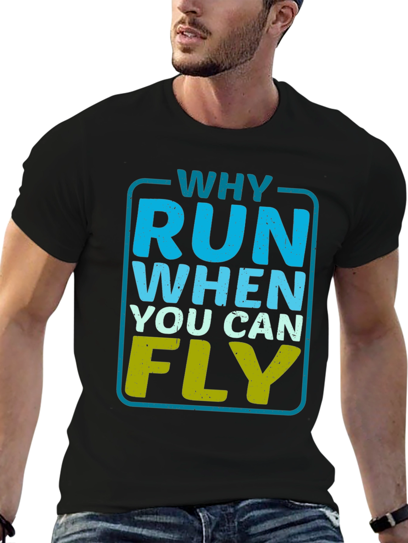 Black Why Run When You Can Fly Graphic Tee -  Black T-Shirt view 6