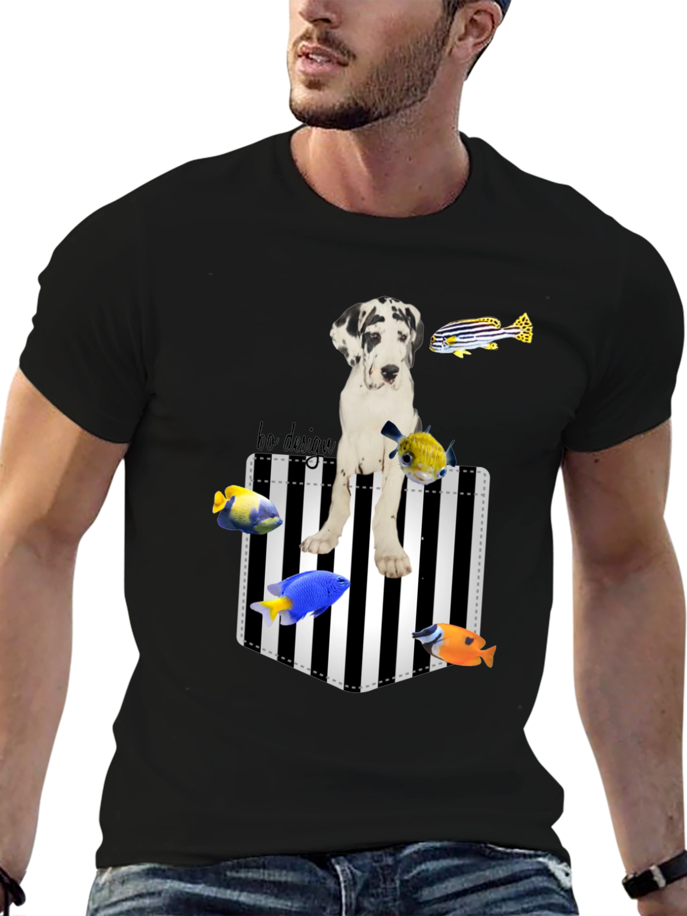 Black Dog and Fish Graphic Tee - Unique Print view 6