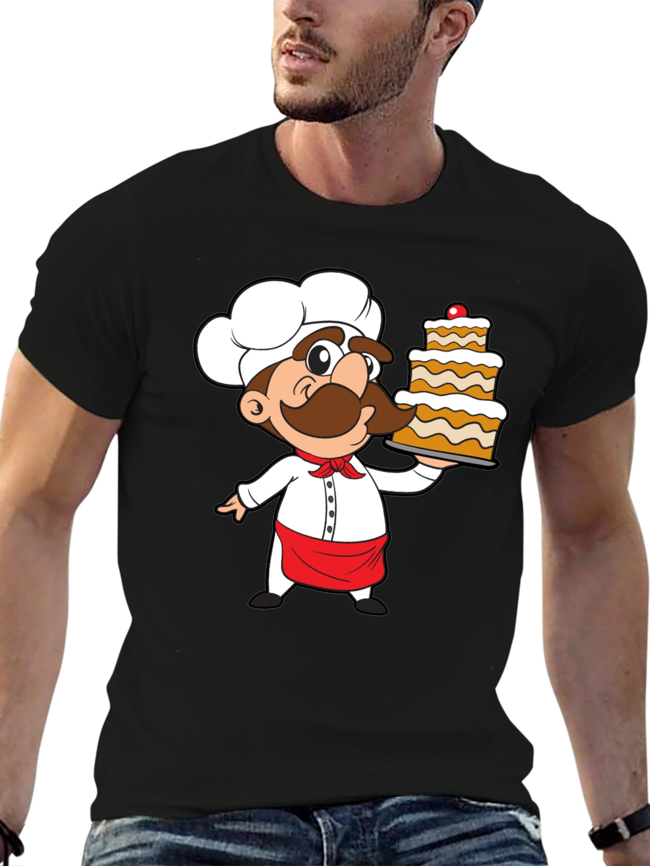 Black Chef Cartoon Graphic Print T-Shirt view 6